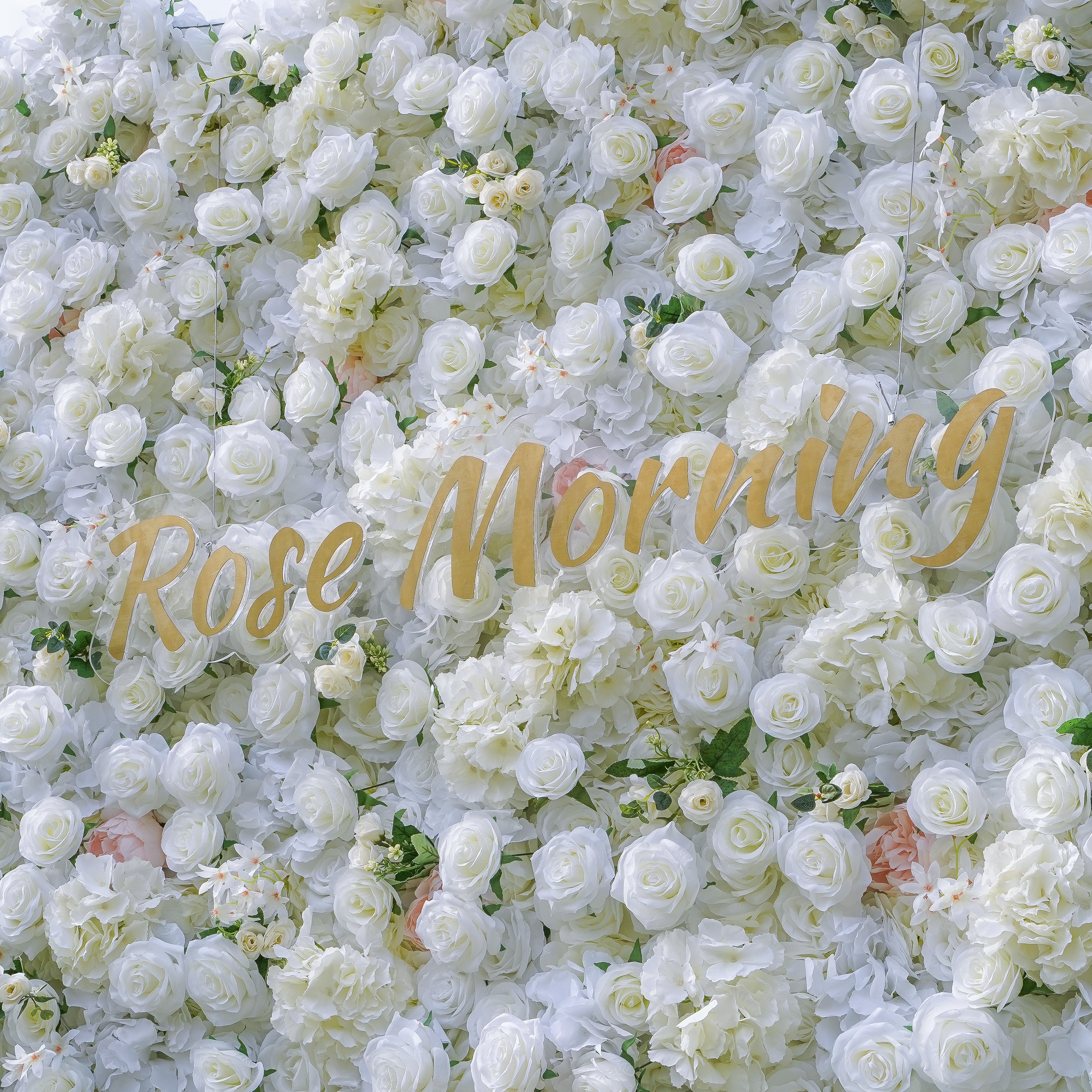 Rose Morning“The flower walls are made of artificial flowers in various colors, layered at different levels to create a lush, elegant and natural look. The exclusive zipper design and roll-up design make it easy to install and remove.”