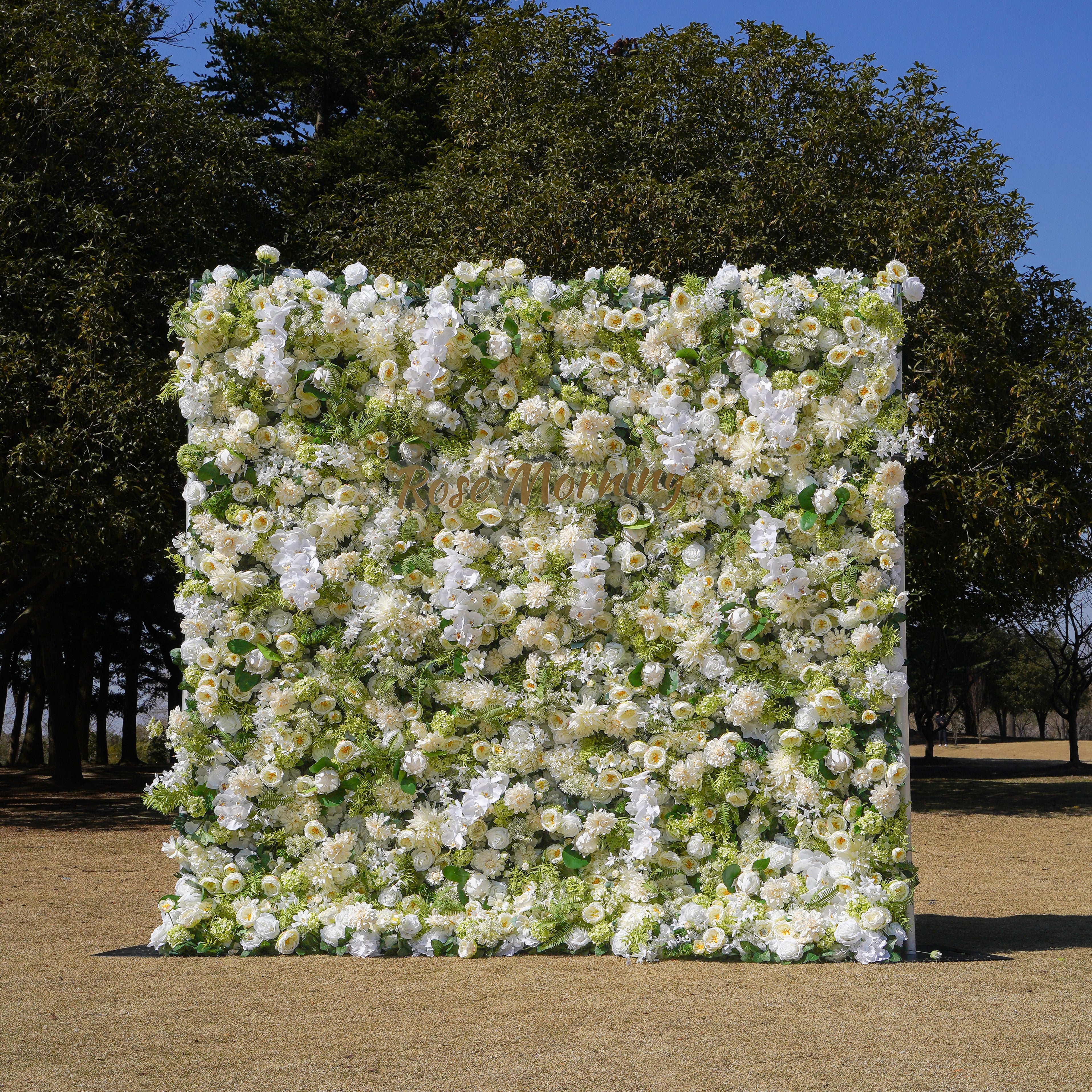 Rose Morning“The flower walls are made of artificial flowers in various colors, layered at different levels to create a lush, elegant and natural look. The exclusive zipper design and roll-up design make it easy to install and remove.”