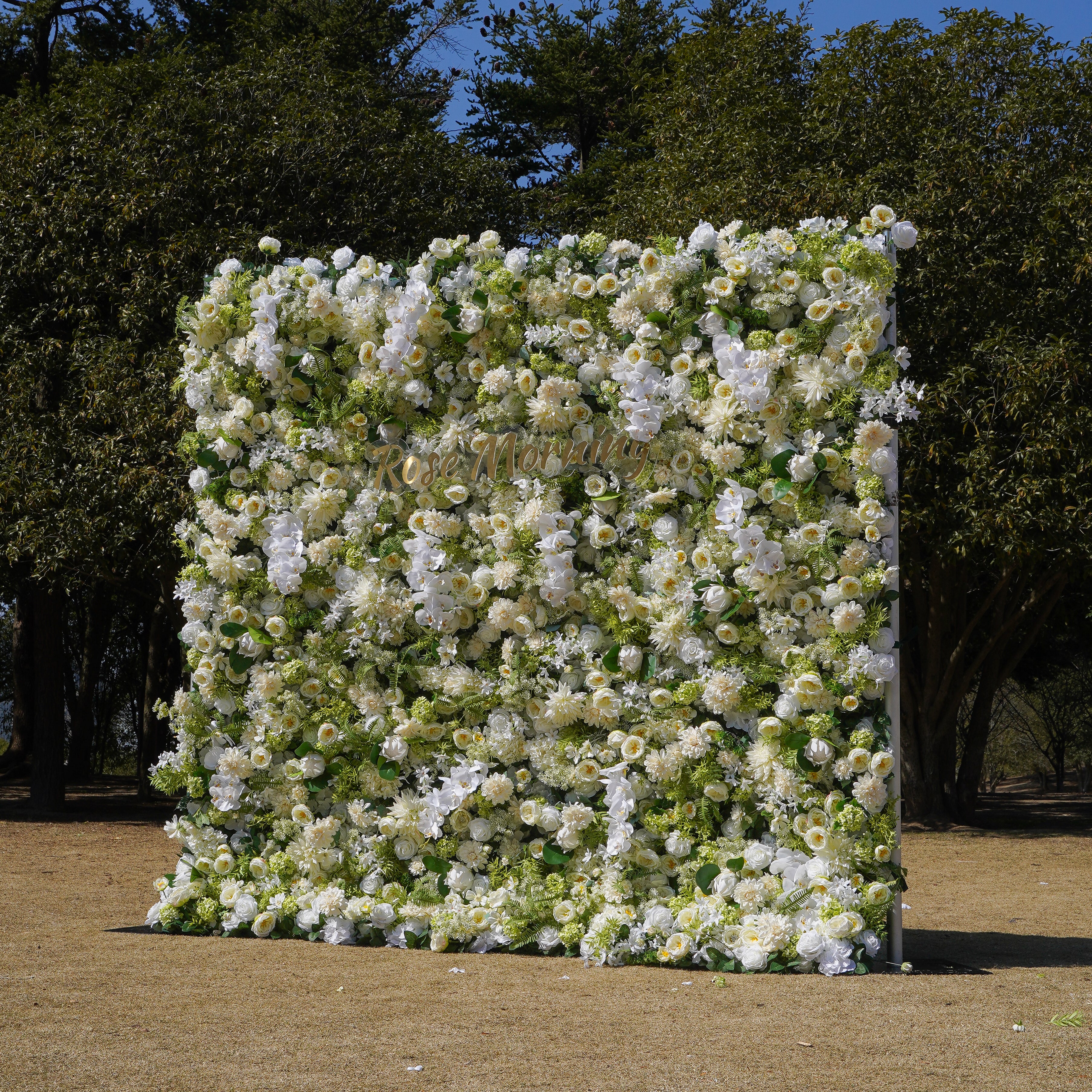 Rose Morning“The flower walls are made of artificial flowers in various colors, layered at different levels to create a lush, elegant and natural look. The exclusive zipper design and roll-up design make it easy to install and remove.”