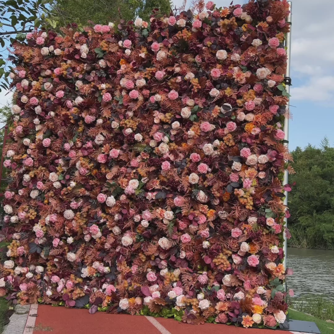 Mocha 5D Fabric Artificial rolling up curtain flower wall