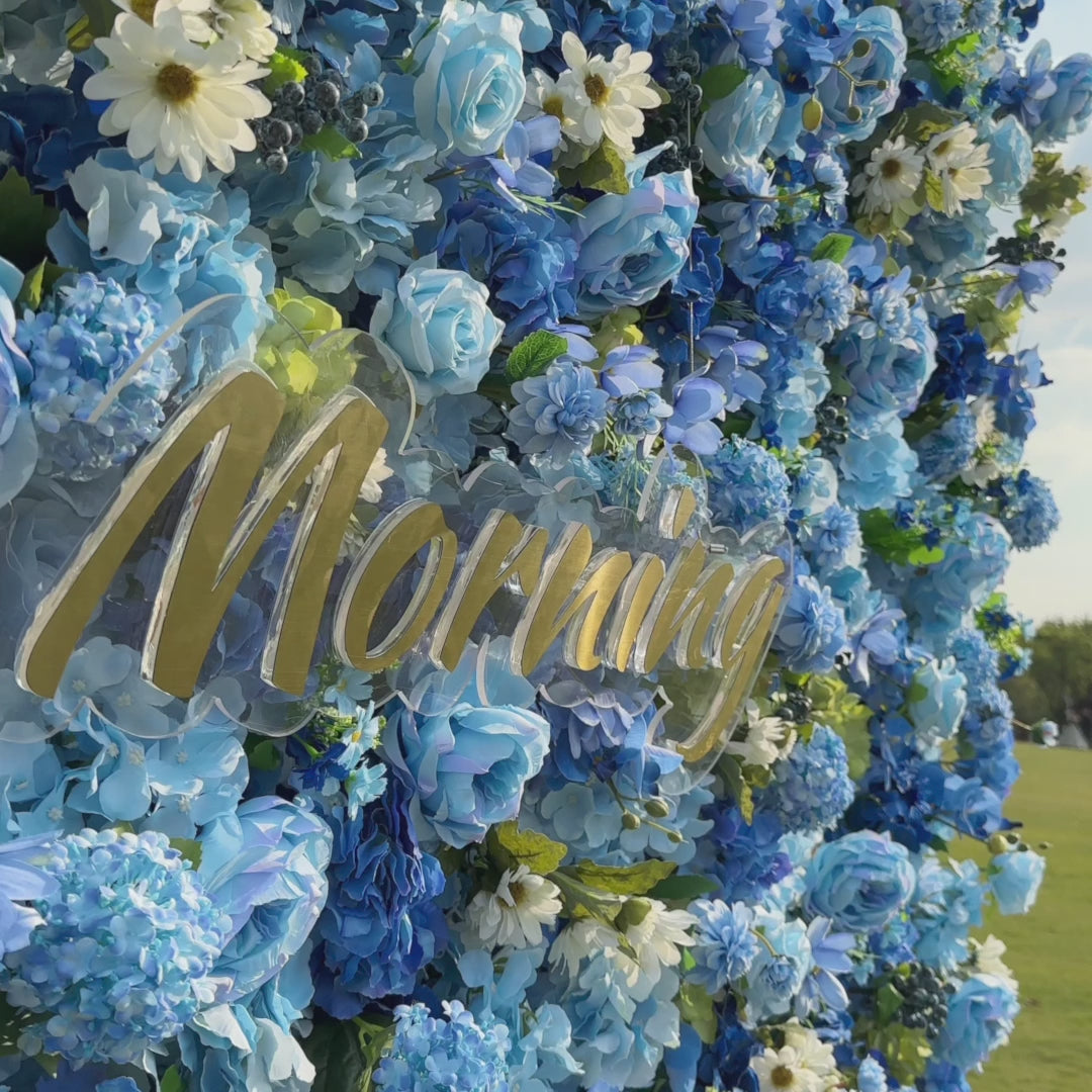Blue:5D Fabric Artificial rolling up curtain flower wall