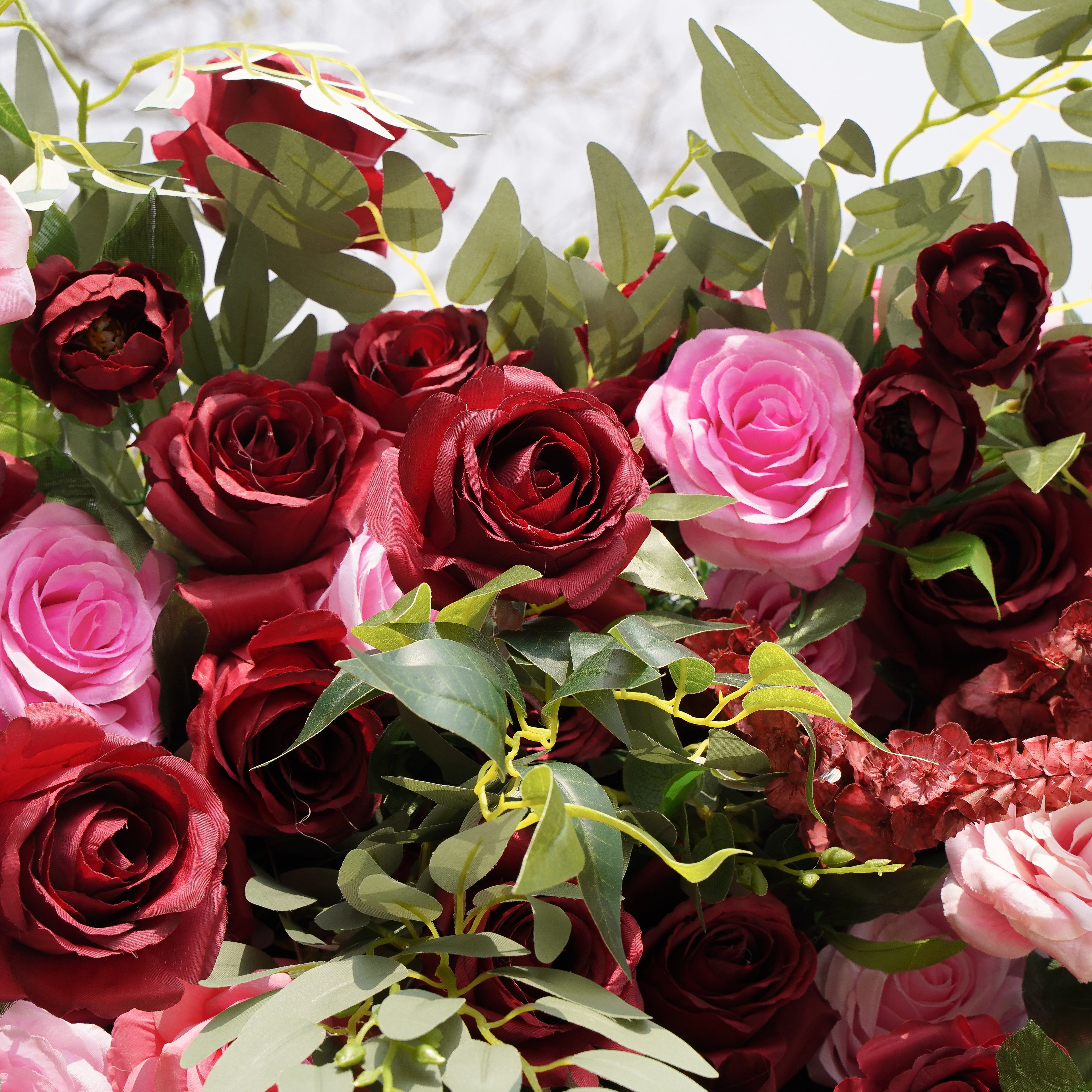 Rose Morning“The flower walls are made of artificial flowers in various colors, layered at different levels to create a lush, elegant and natural look. The exclusive zipper design and roll-up design make it easy to install and remove.”