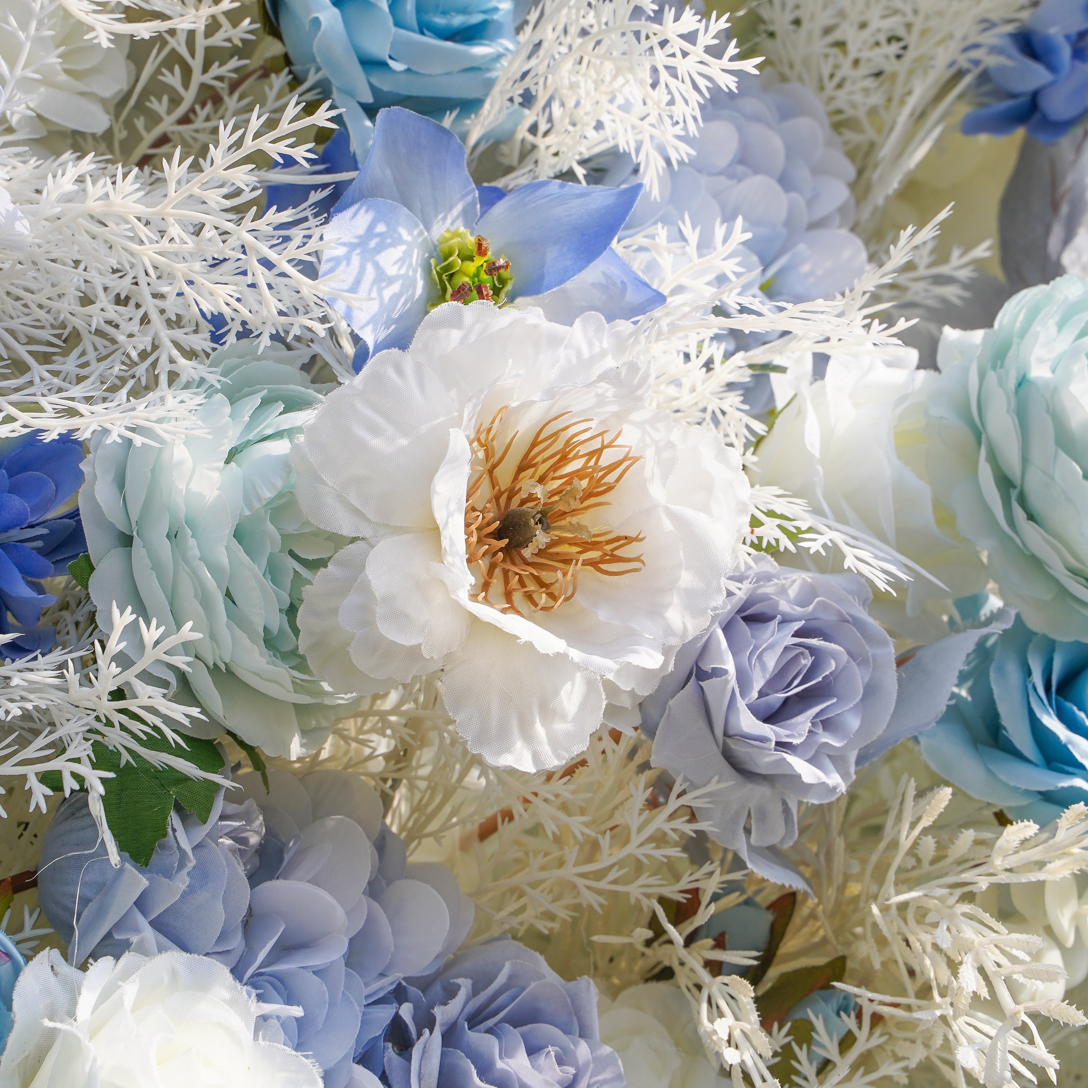 Rose Morning“The flower walls are made of artificial flowers in various colors, layered at different levels to create a lush, elegant and natural look. The exclusive zipper design and roll-up design make it easy to install and remove.”