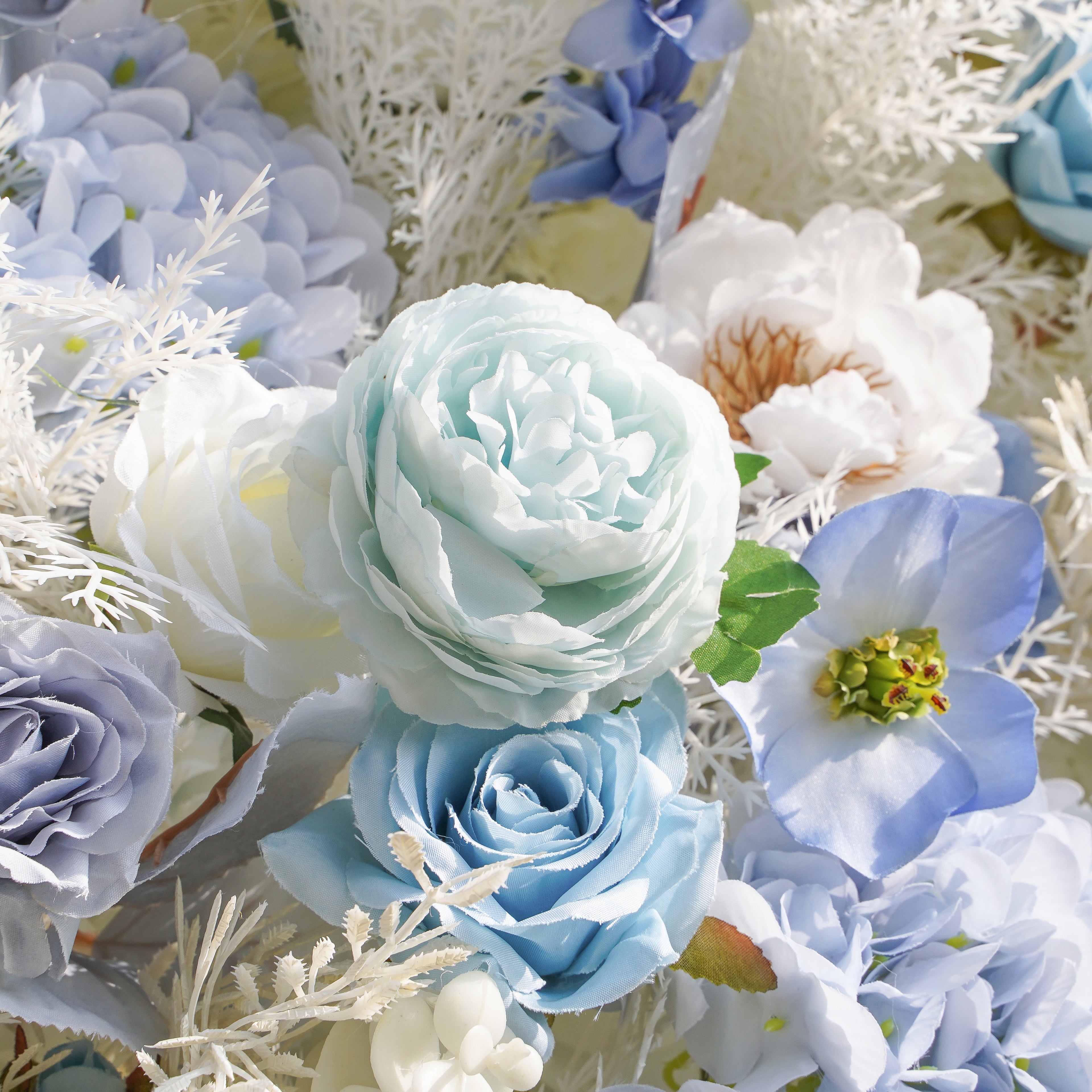 Rose Morning“The flower walls are made of artificial flowers in various colors, layered at different levels to create a lush, elegant and natural look. The exclusive zipper design and roll-up design make it easy to install and remove.”
