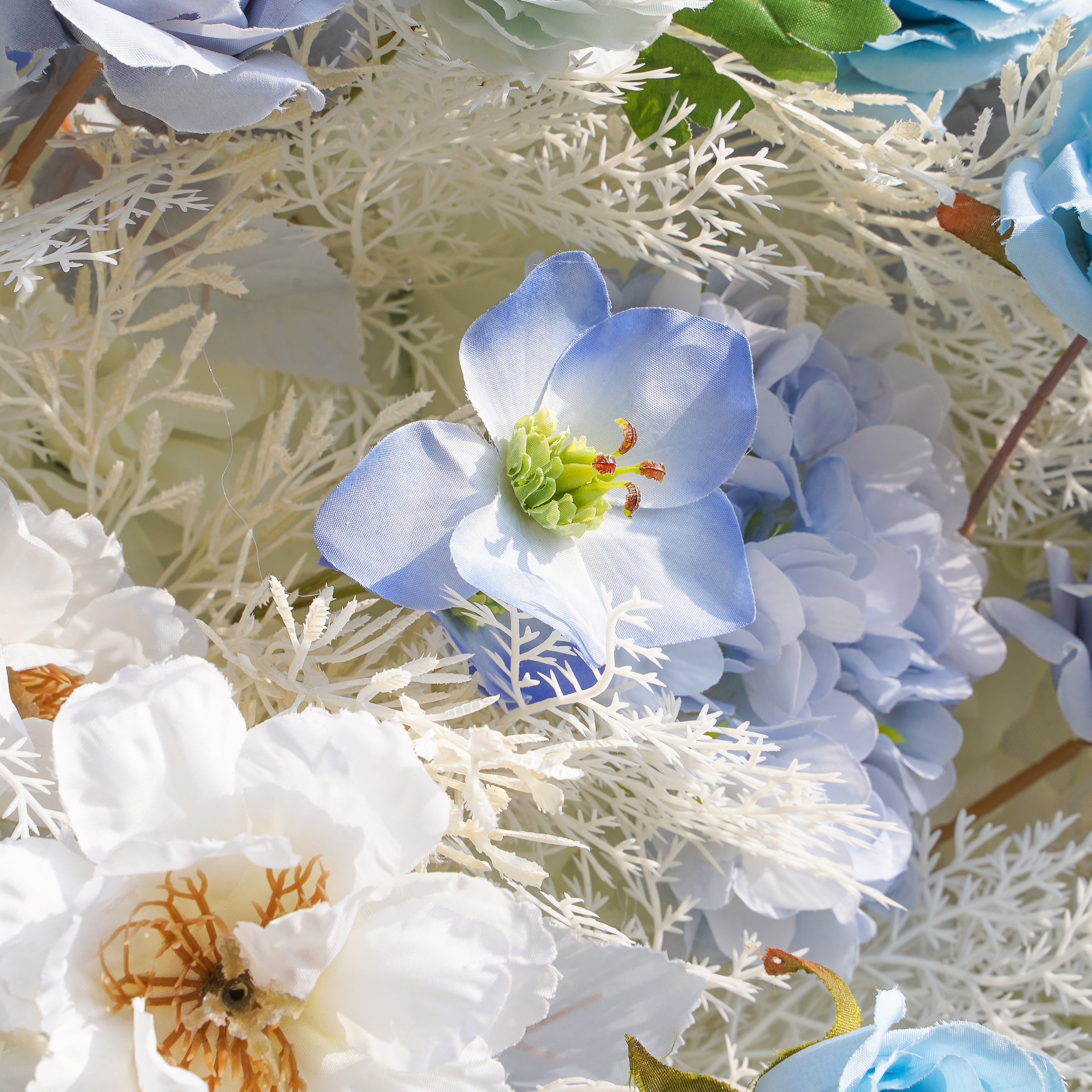Rose Morning“The flower walls are made of artificial flowers in various colors, layered at different levels to create a lush, elegant and natural look. The exclusive zipper design and roll-up design make it easy to install and remove.”