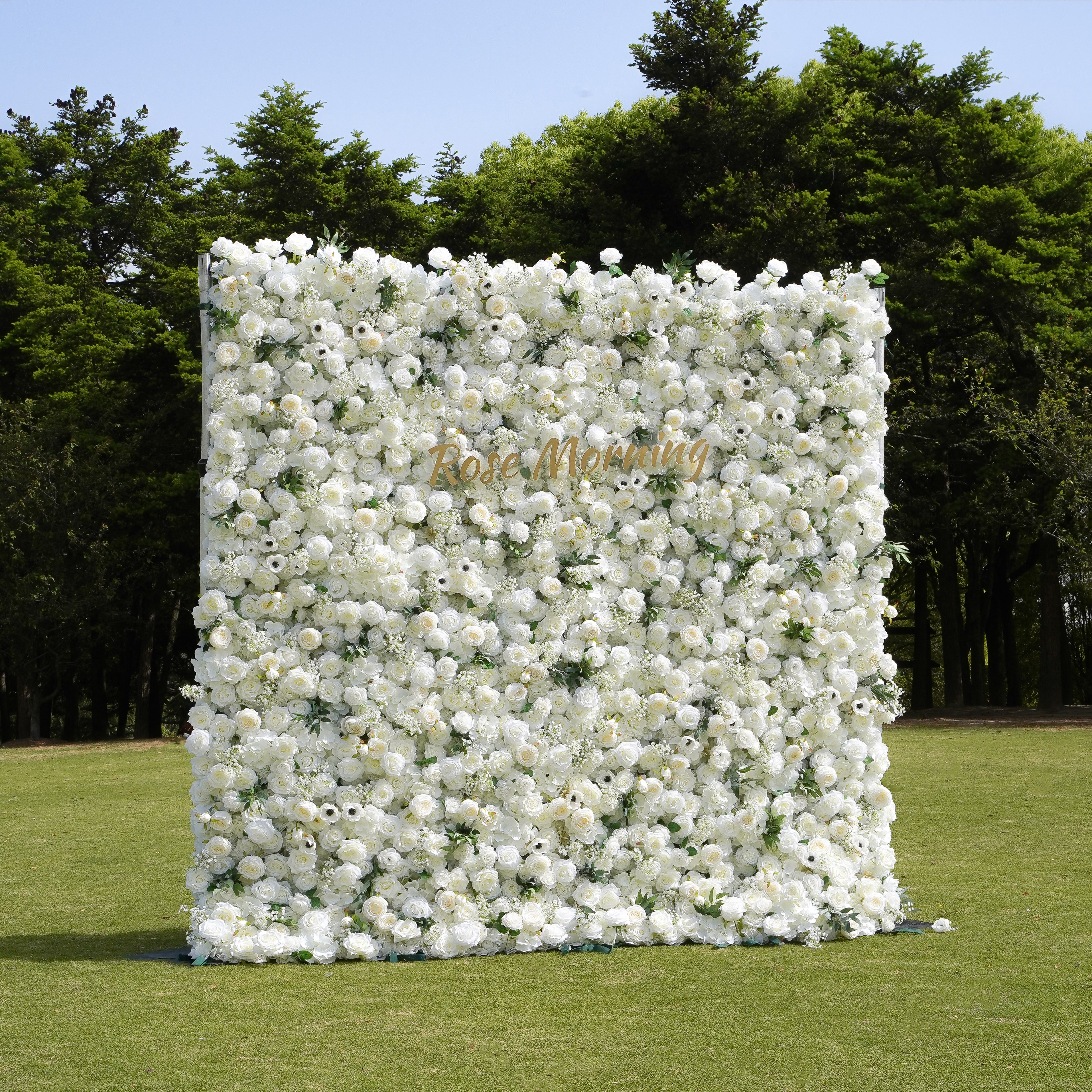 Rose Morning“The flower walls are made of artificial flowers in various colors, layered at different levels to create a lush, elegant and natural look. The exclusive zipper design and roll-up design make it easy to install and remove.”