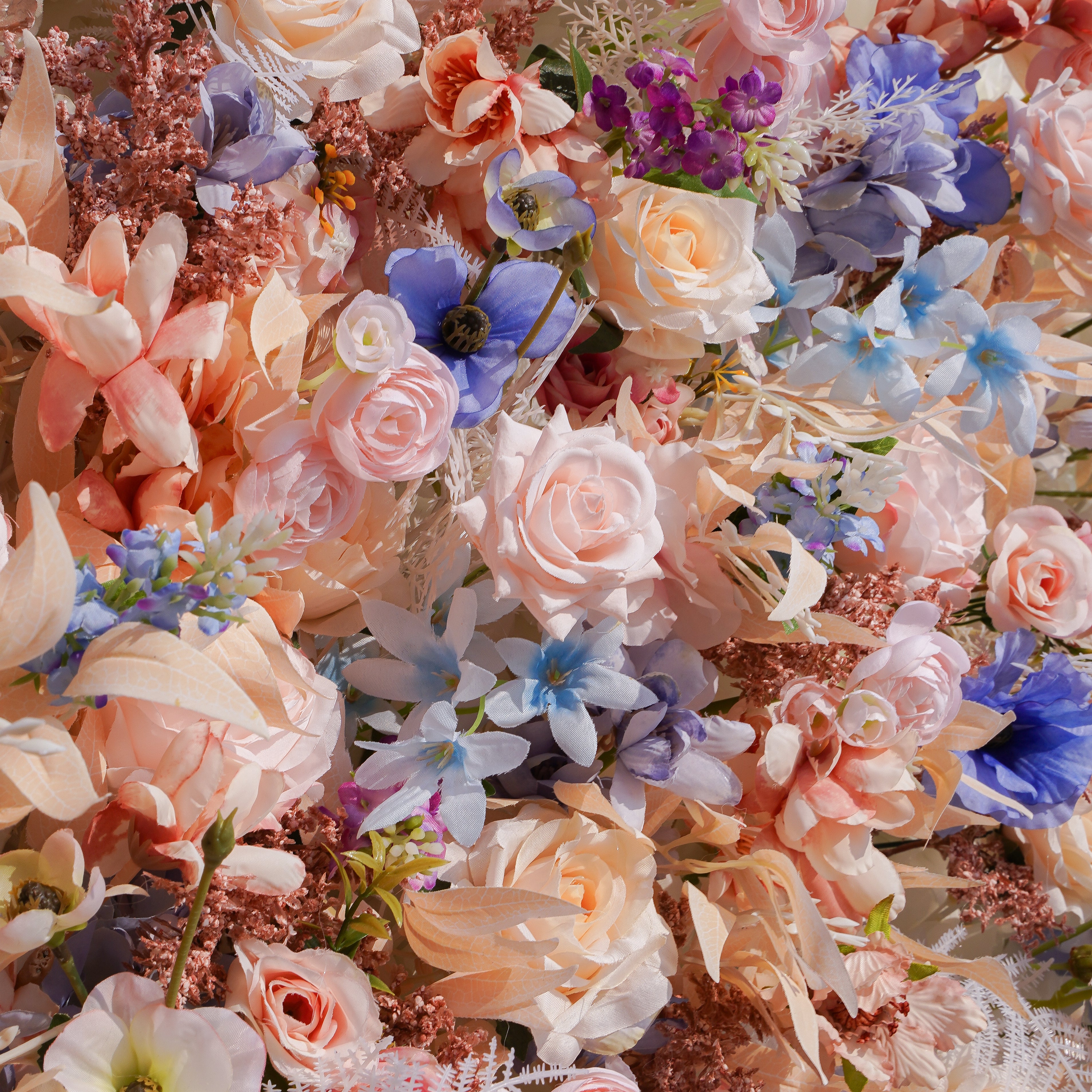 Rose Morning“The flower walls are made of artificial flowers in various colors, layered at different levels to create a lush, elegant and natural look. The exclusive zipper design and roll-up design make it easy to install and remove.”