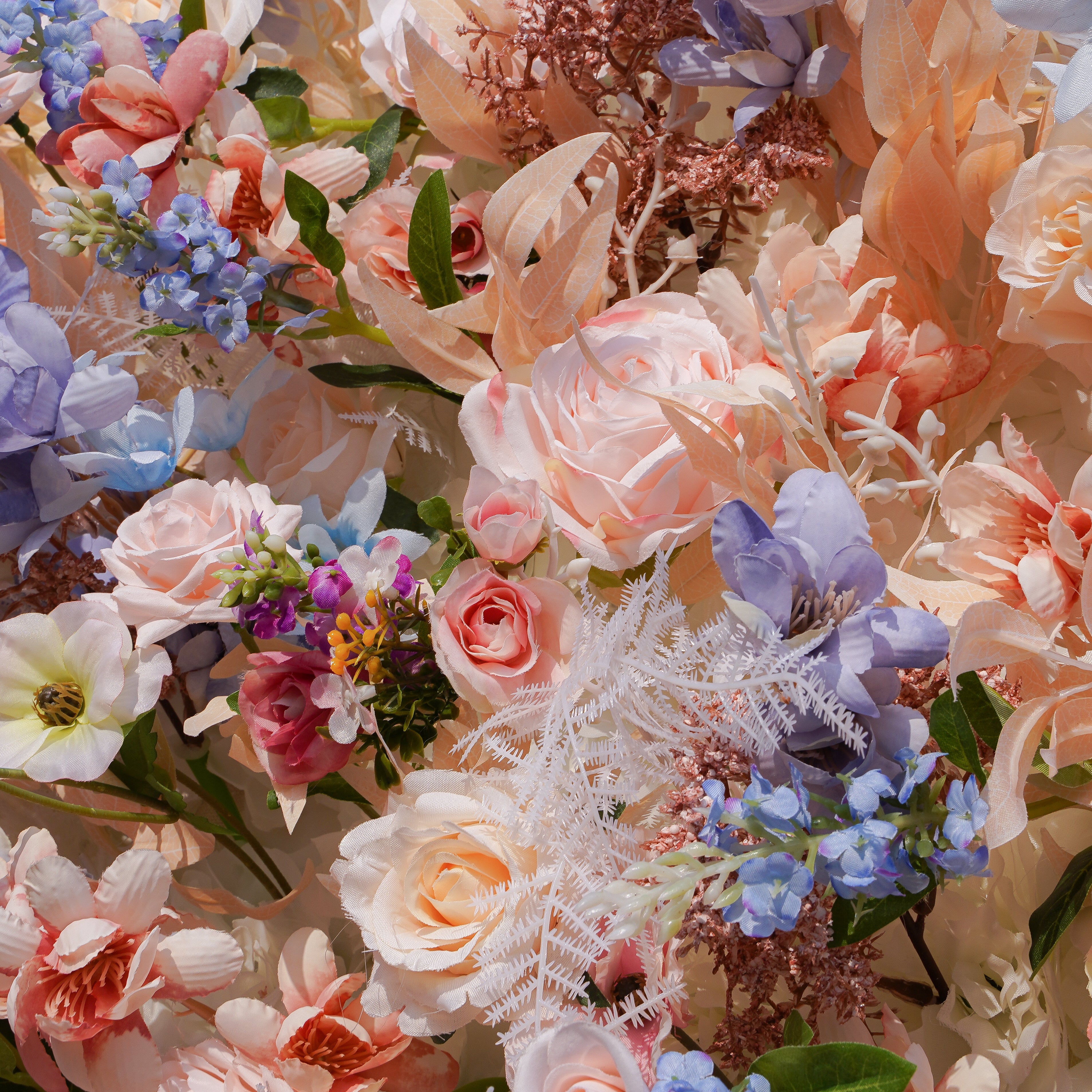 Rose Morning“The flower walls are made of artificial flowers in various colors, layered at different levels to create a lush, elegant and natural look. The exclusive zipper design and roll-up design make it easy to install and remove.”