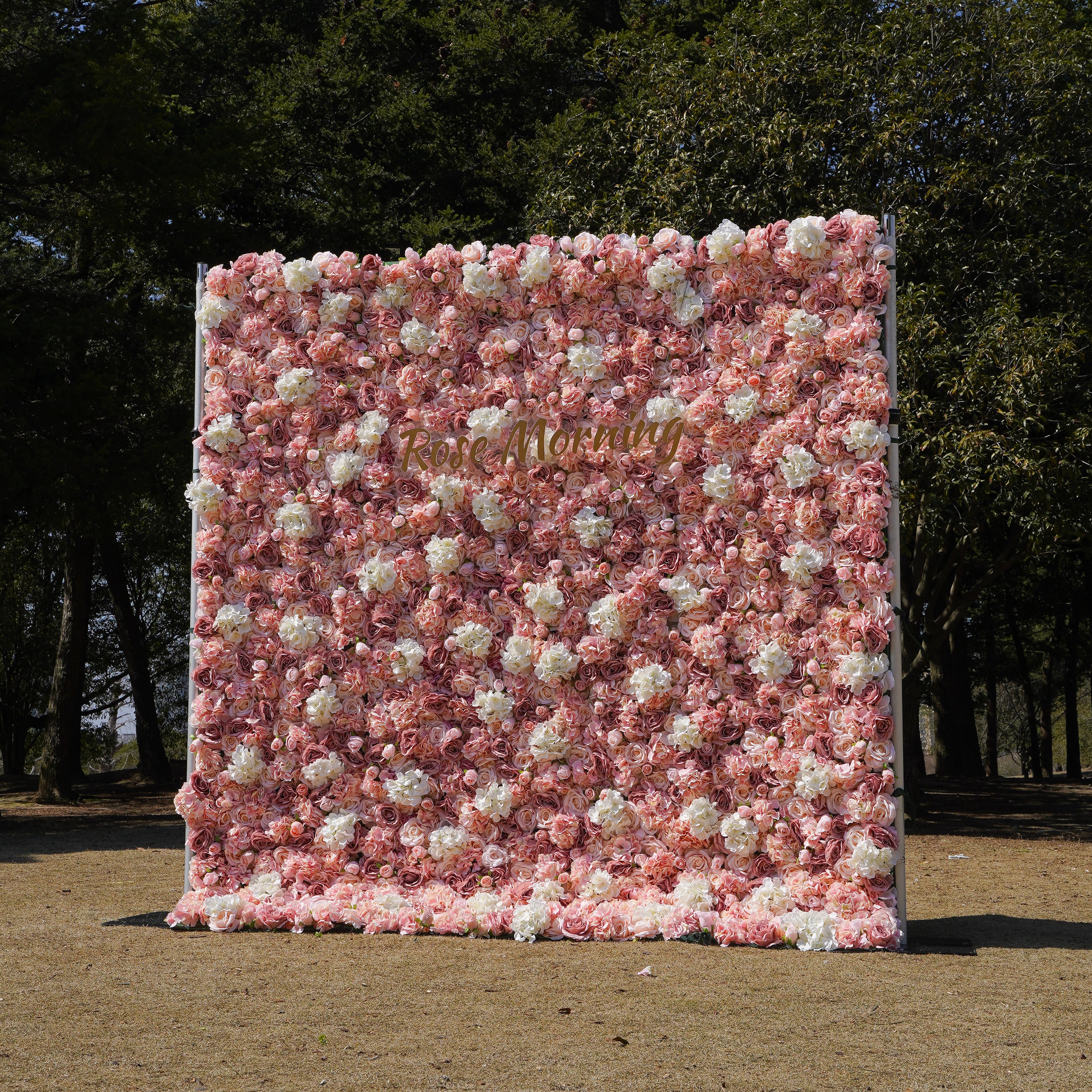 Rose Morning“The flower walls are made of artificial flowers in various colors, layered at different levels to create a lush, elegant and natural look. The exclusive zipper design and roll-up design make it easy to install and remove.”