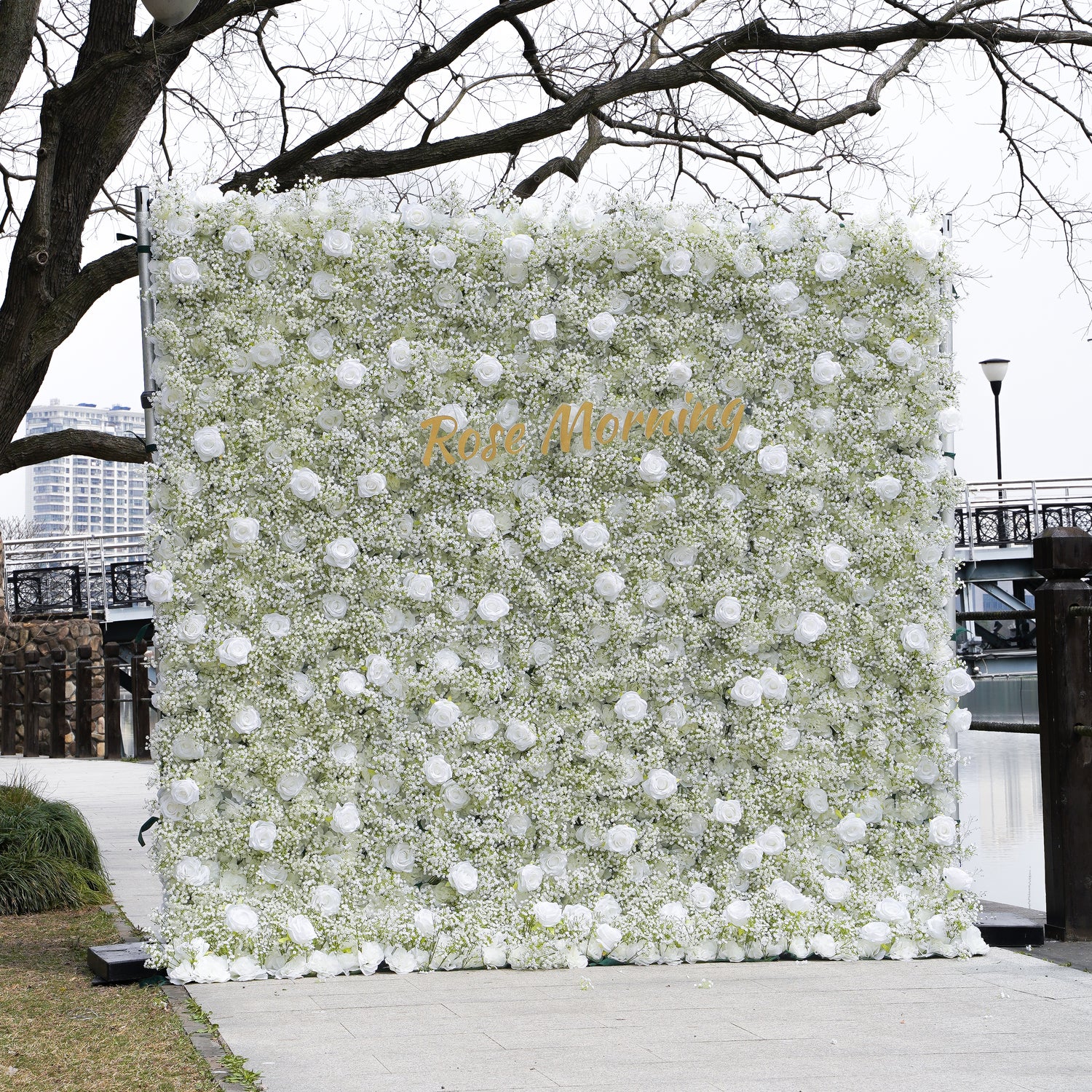 Rose Morning“The flower walls are made of artificial flowers in various colors, layered at different levels to create a lush, elegant and natural look. The exclusive zipper design and roll-up design make it easy to install and remove.”