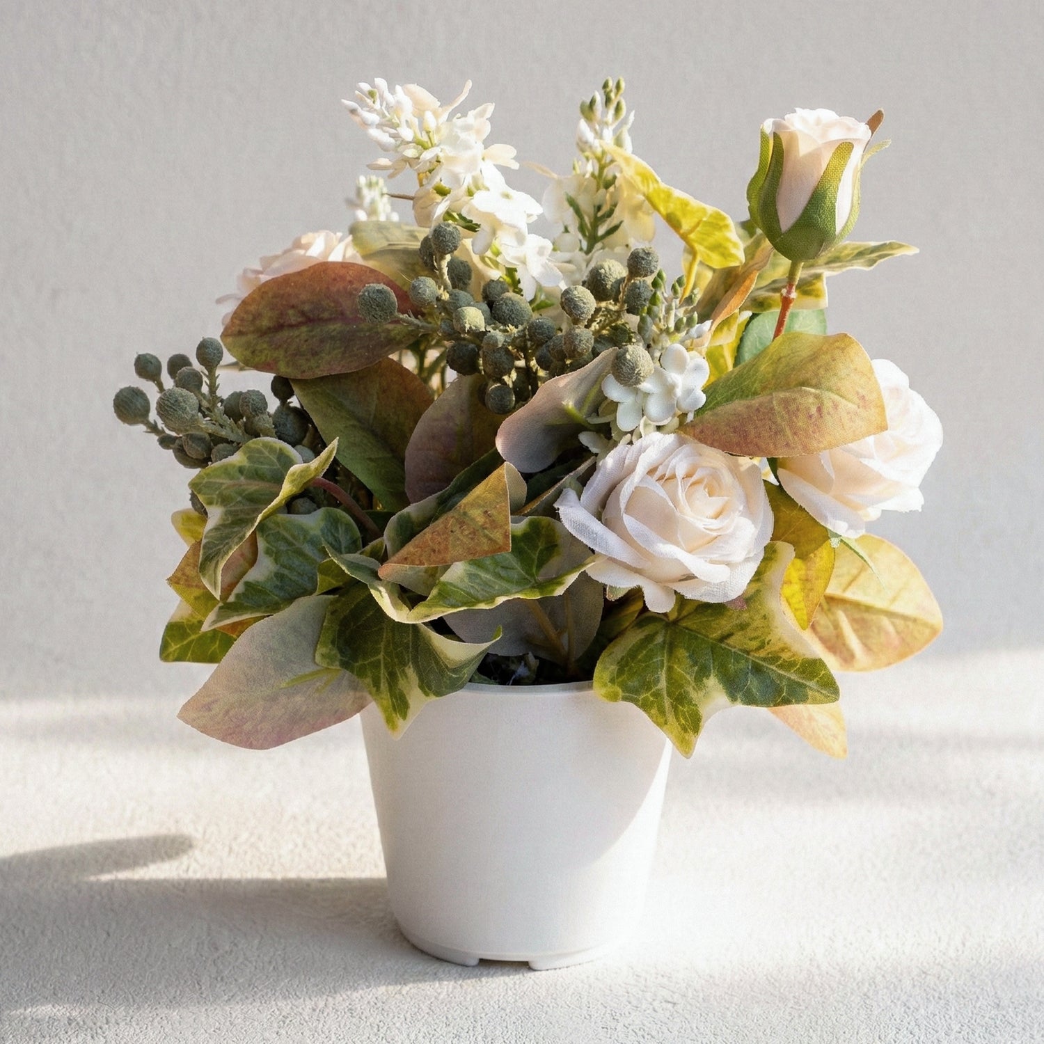 Artificial Snowball and Ivy Plant in Plastic Pot