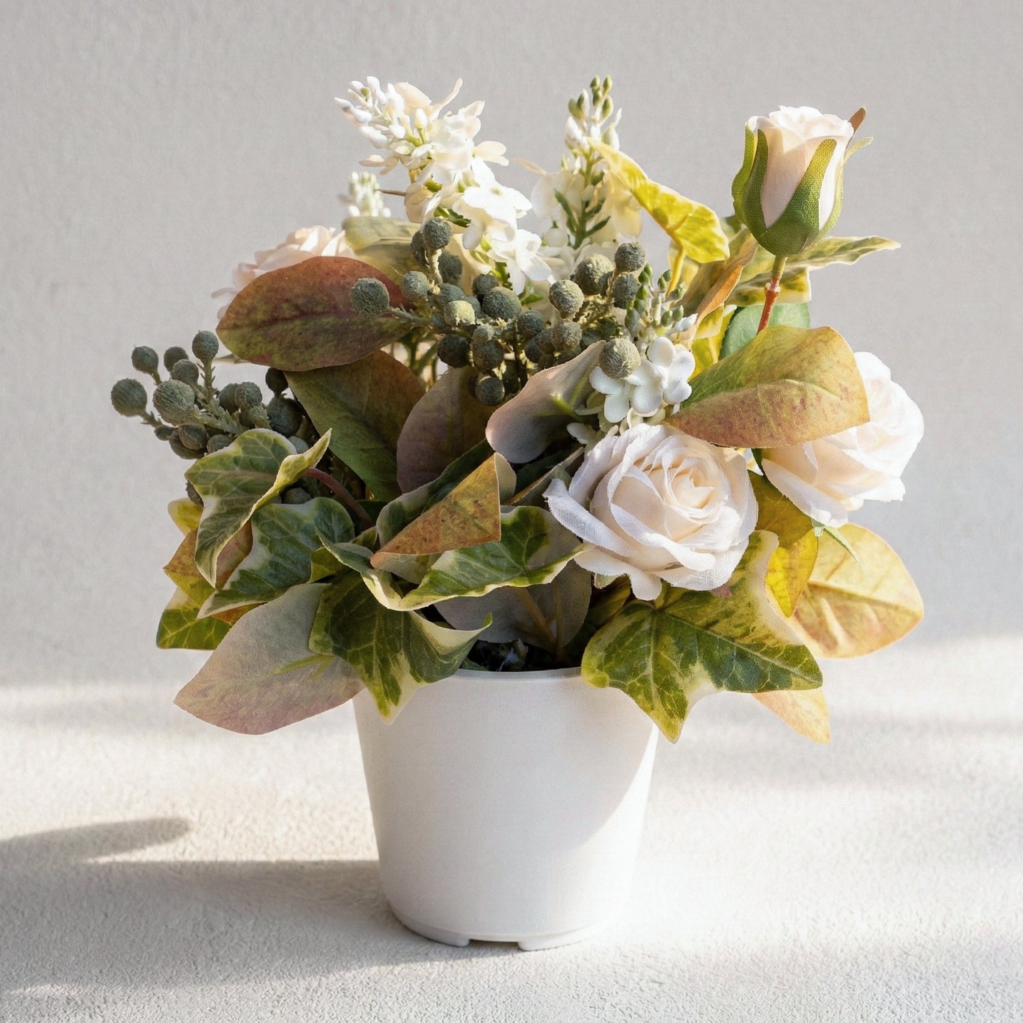 Artificial Snowball and Ivy Plant in Plastic Pot