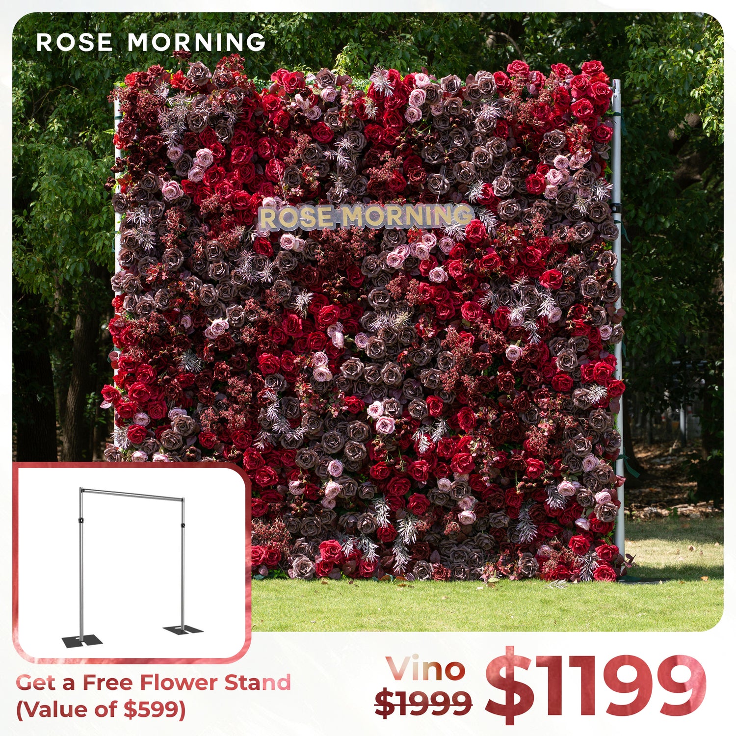 Vino：5D Fabric Artificial zip up curtain flower wall +Free Stand (Ready to ship-Only USA)