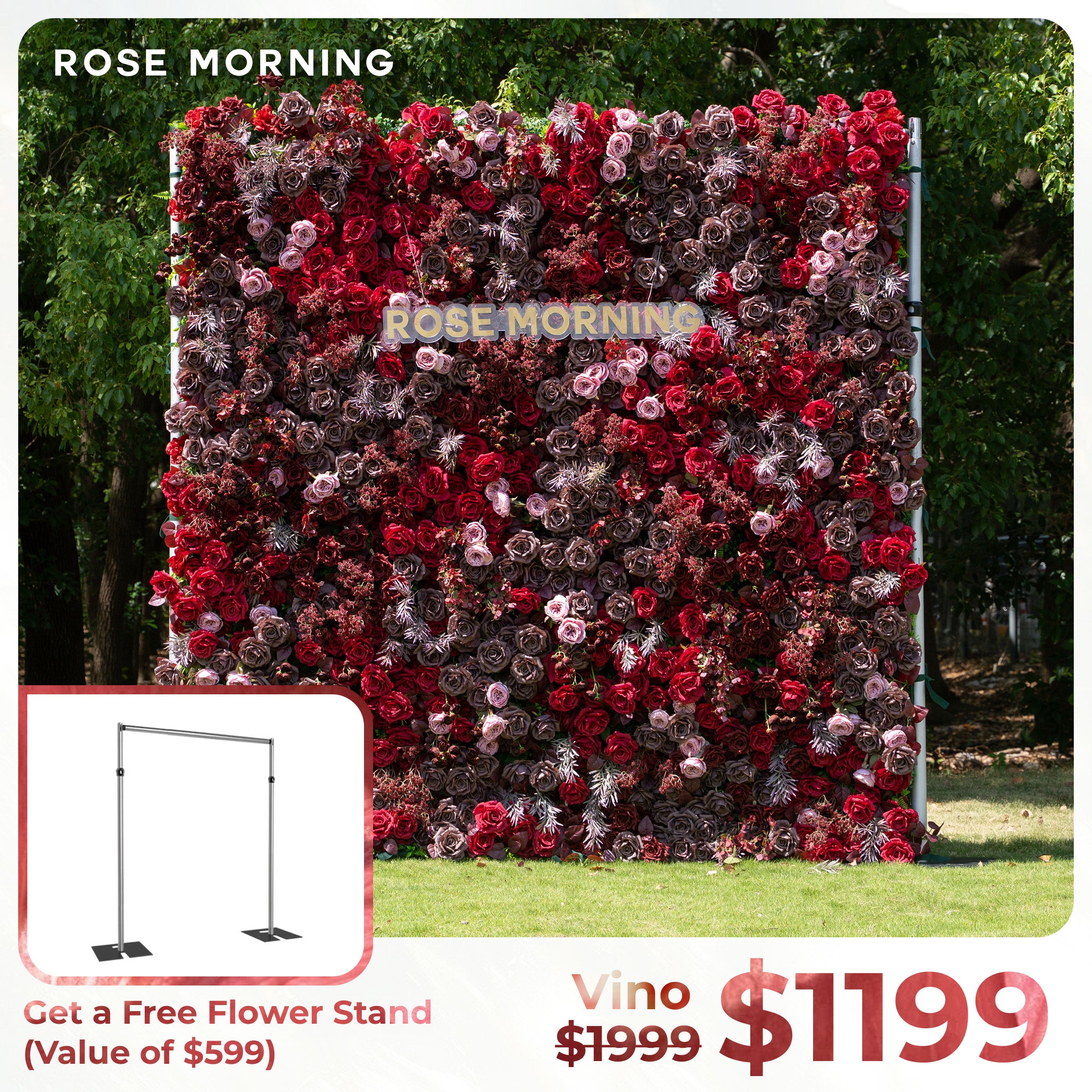 Vino：5D Fabric Artificial zip up curtain flower wall +Free Stand (Ready to ship-Only USA)