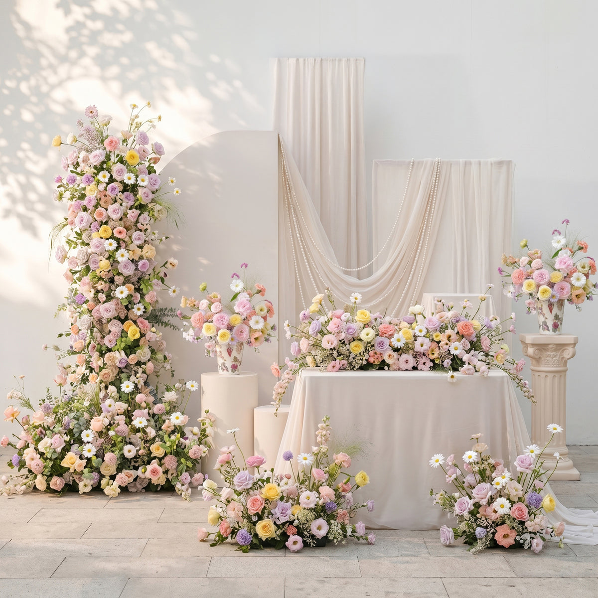 Pastel Mixed Rainbow Tone Silk Wedding Full Floral Decor Set Arch Aisle Table Flower Arrangement for Romantic Weddings & Proposals