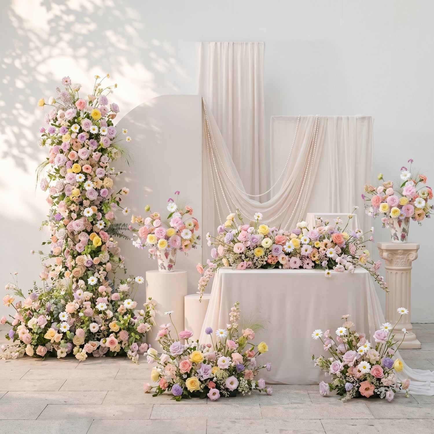 Pastel Mixed Rainbow Tone Silk Wedding Full Floral Decor Set Arch Aisle Table Flower Arrangement for Romantic Weddings &amp; Proposals