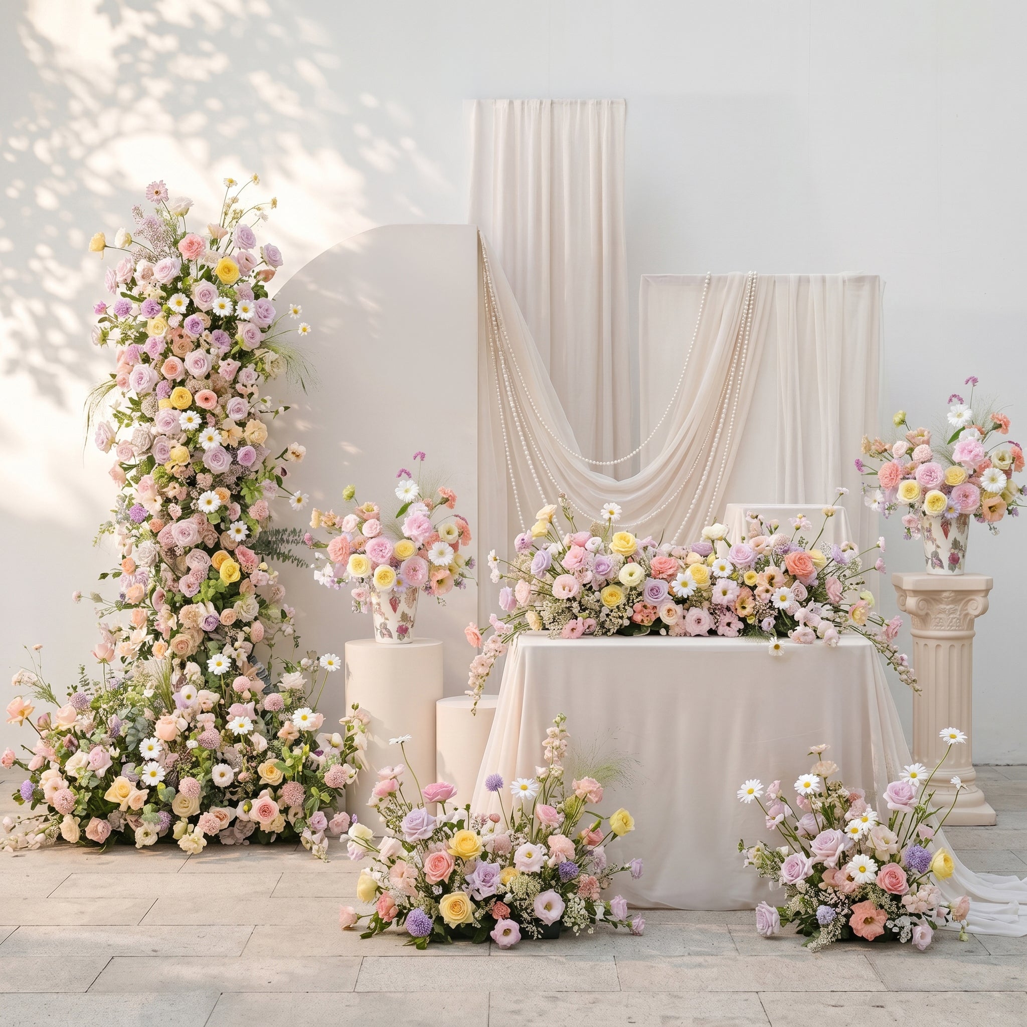 Pastel Mixed Rainbow Tone Silk Wedding Full Floral Decor Set Arch Aisle Table Flower Arrangement for Romantic Weddings &amp; Proposals