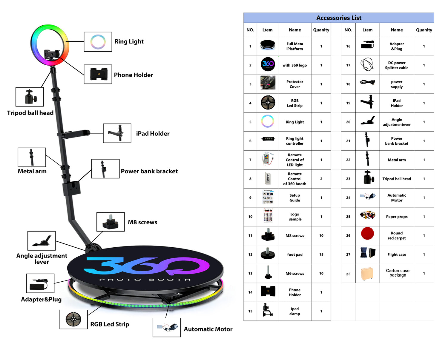 Remote Control Bottom LED Lights Fill Light High Quality Factory Price Fast Shipping 360 Photo Booth