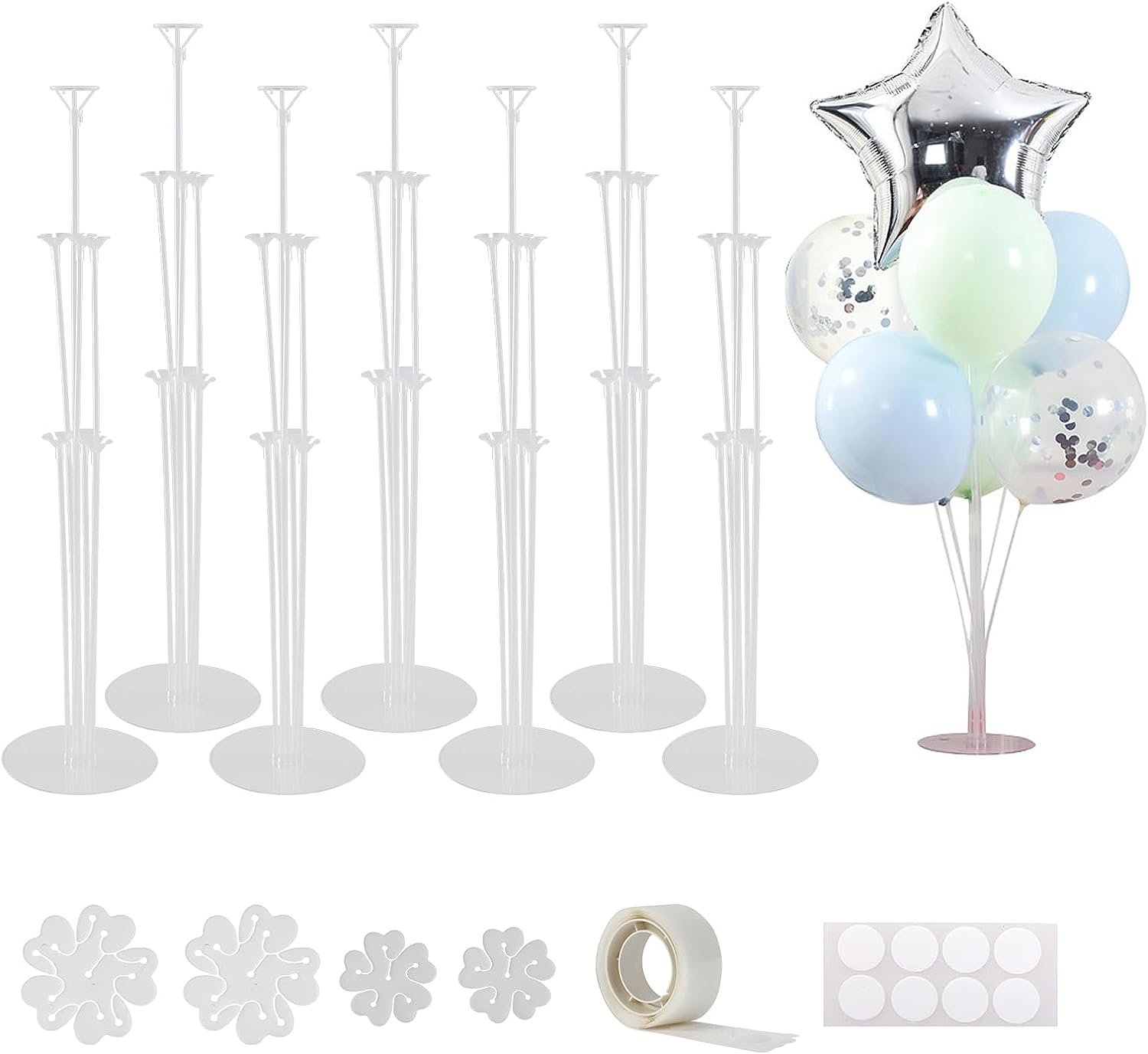 Balloon Stand Kits, Balloon Sticks with Base For Table Floor Graduation Baby Shower Happy Birthday Engagement Fiesta Party Decorations Class 7 Sets 28 Inch Rose Morning