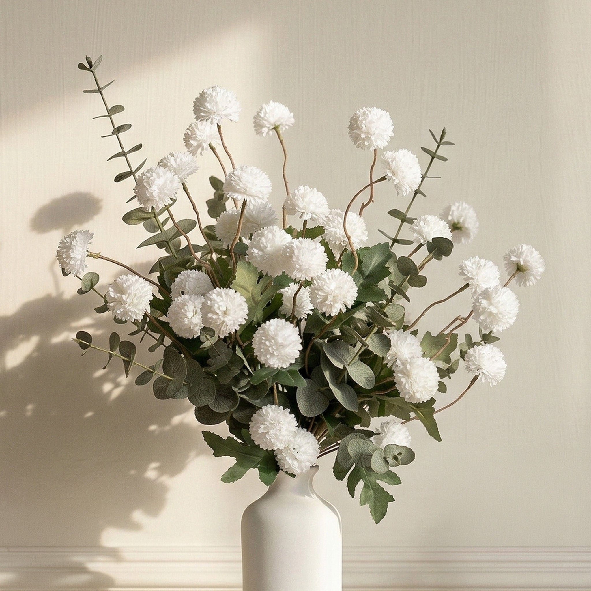 Potfloral Artificial Kiku Flowers for-Spring Faux Floral for Home Decor Table Centerpieces(White)