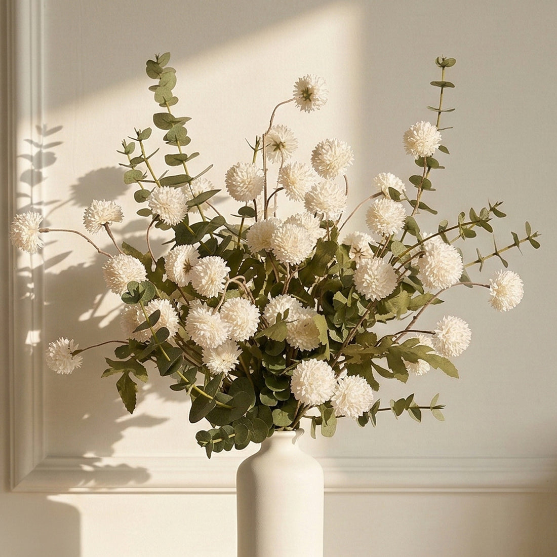 Potfloral Fake Kiku Flowers for-Spring Faux Floral for Home Decor Table Centerpieces(Ivory)