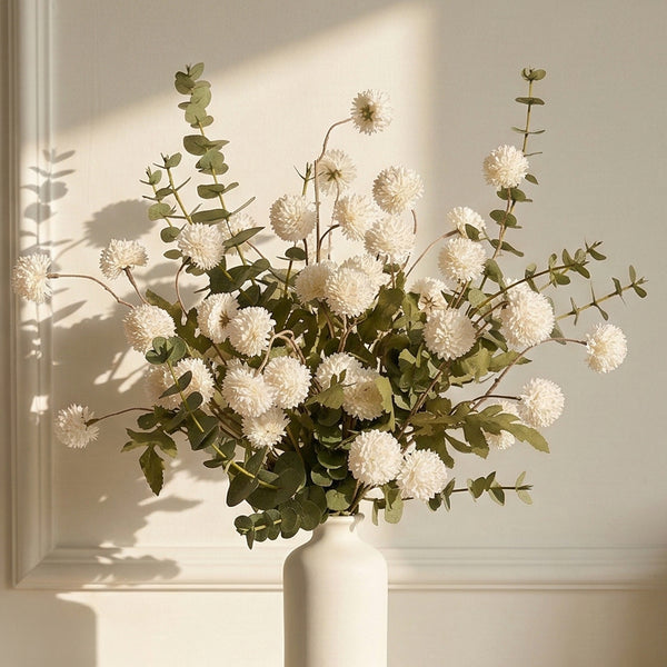 Potfloral Artificial Kiku Flowers for-Spring Faux Floral for Home Decor Table Centerpieces(Ivory)
