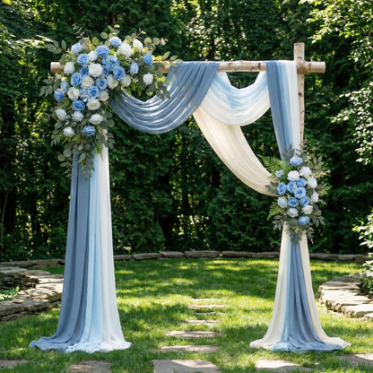 Dusty Blue Rose Floral Wedding Arch Flowers Kit with Drapes for Ceremony Backdrop