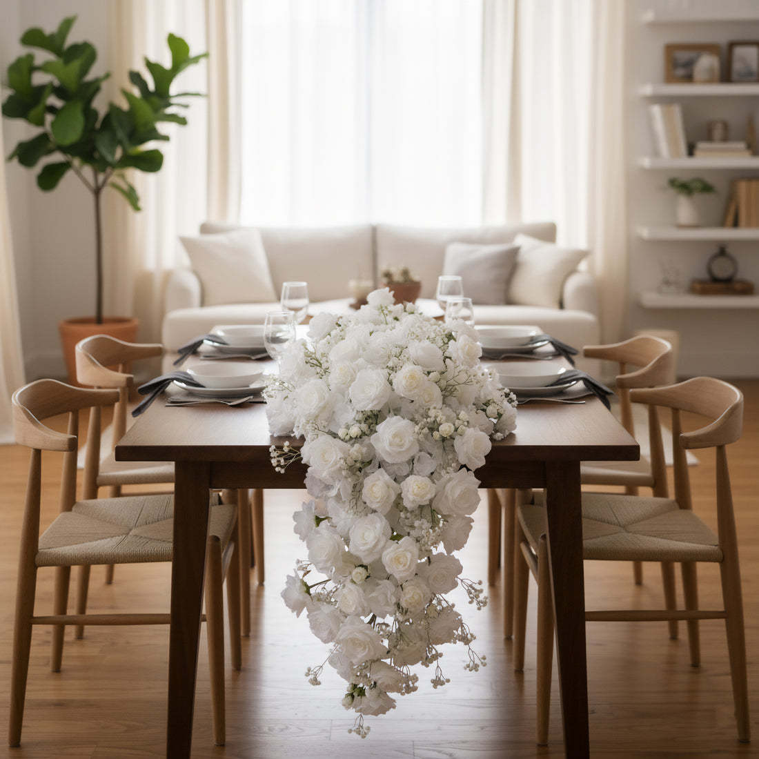 Pick 4 of 6-D: Long strip flower row trailing long table table arrangement table flower