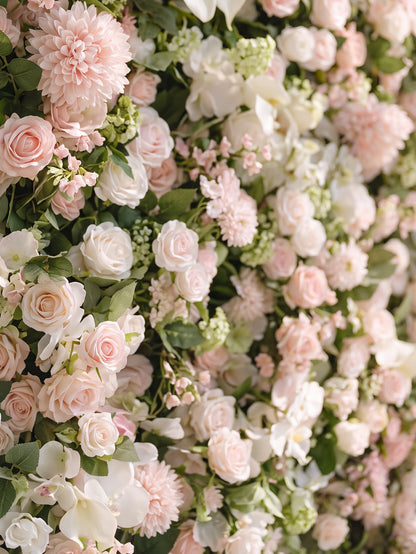 Cashmere：2026 Luxury 5D White &amp; Pink Floral Wall with Greenery Roll-Up Backdrop for Rustic Garden Weddings