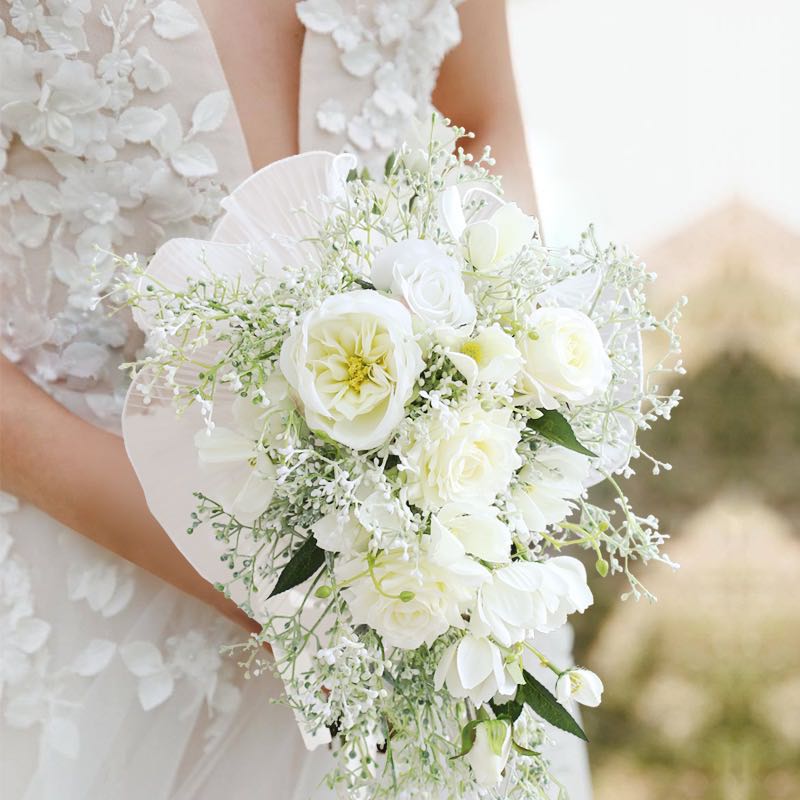 White wedding bouquet bridal bouquet -R075 Rose Morning