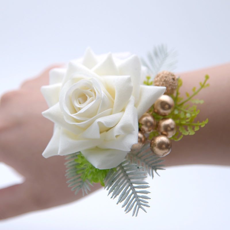 White Bridal Wrist Flowers Wedding Decoration Banquet -R082 Rose Morning