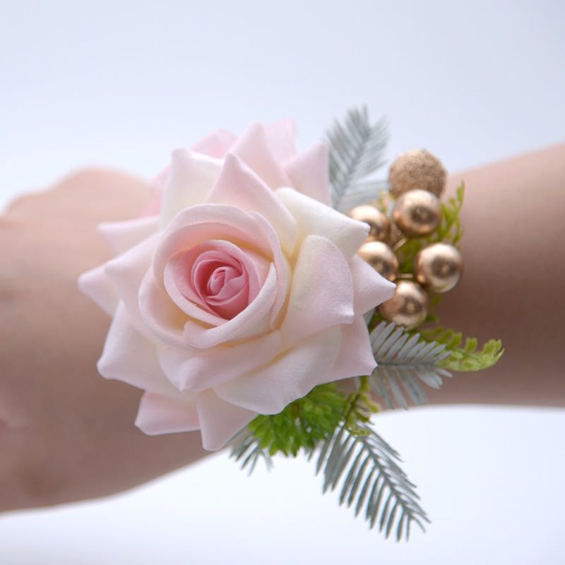 Pink Bridal Wrist Flowers Wedding Decoration Banquet -R084 Rose Morning