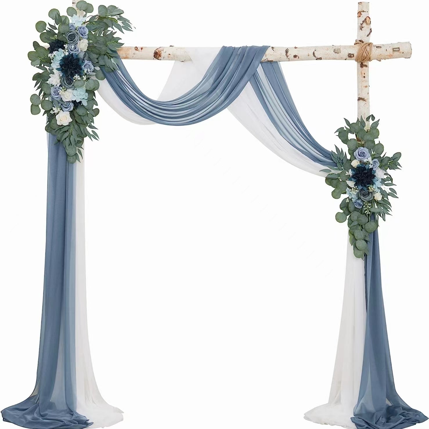 Rose morning Y001: Wedding Arch Floral and Curtain Set (Pack of 4) is a beautiful set of floral and curtains to decorate your wedding arch. The floral arrangements consist of roses, orchids, daisies and other flowers, and the curtains are made of elegant white tulle. This set is the perfect way to create a romantic and beautiful wedding venue.