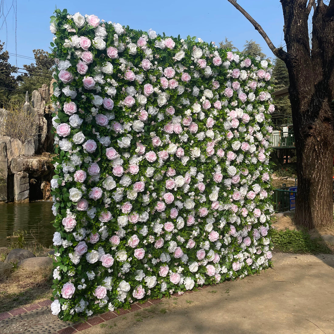 Ballet： Fabric Artificial zip up curtain flower wall 8ft*8ft Rose Morning