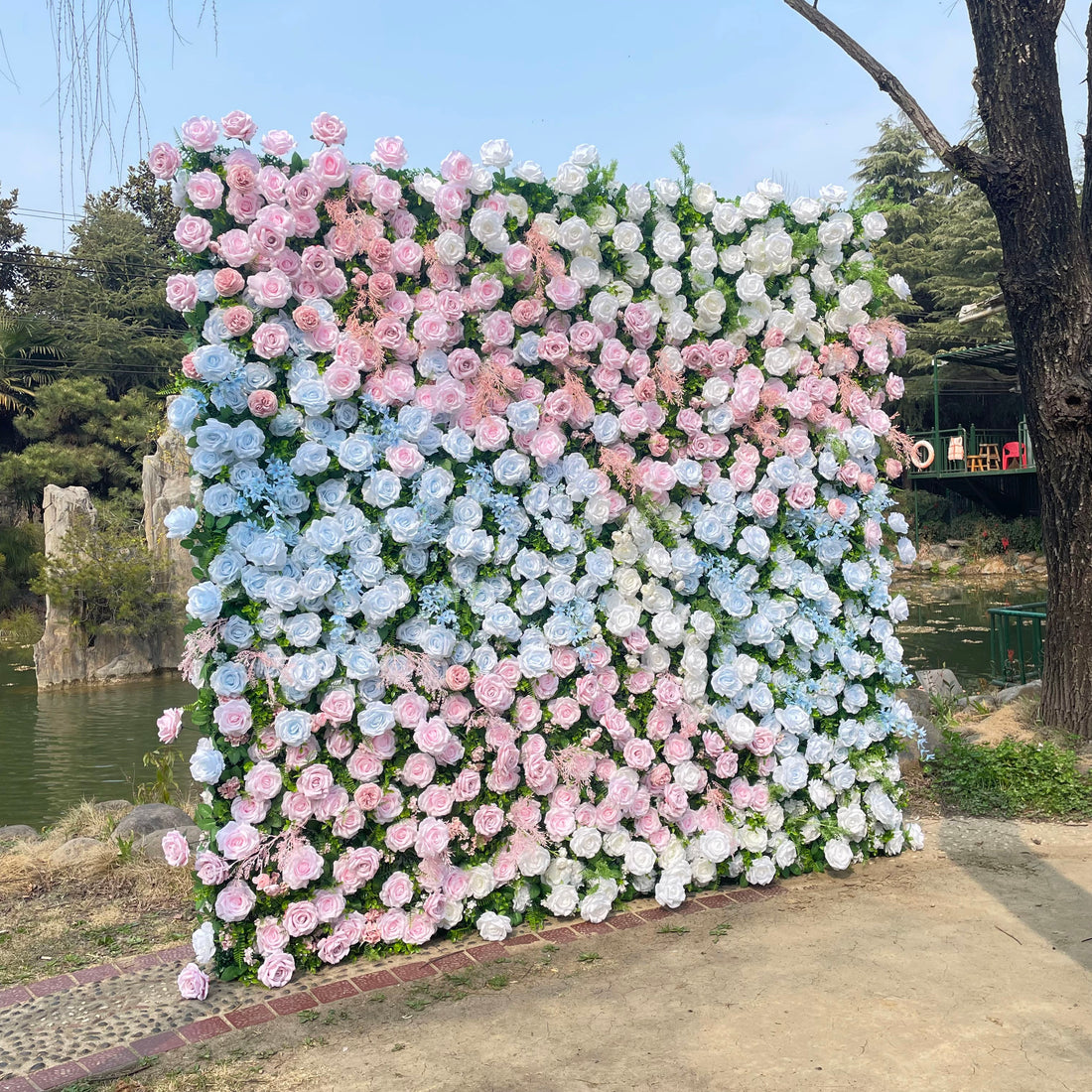 Hope：5D Fabric Artificial rolling up curtain flower wall Rose Morning