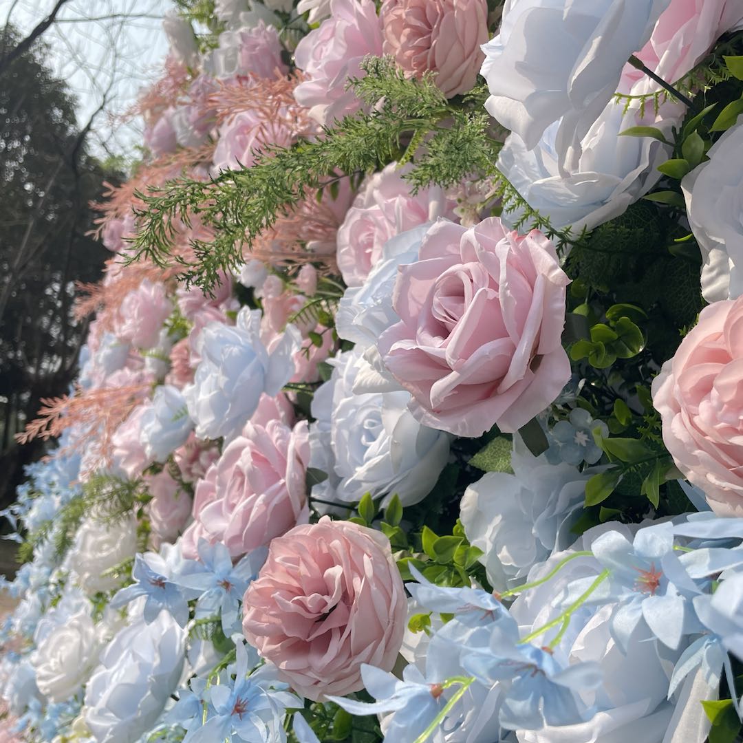 Hope：5D Fabric Artificial rolling up curtain flower wall Rose Morning