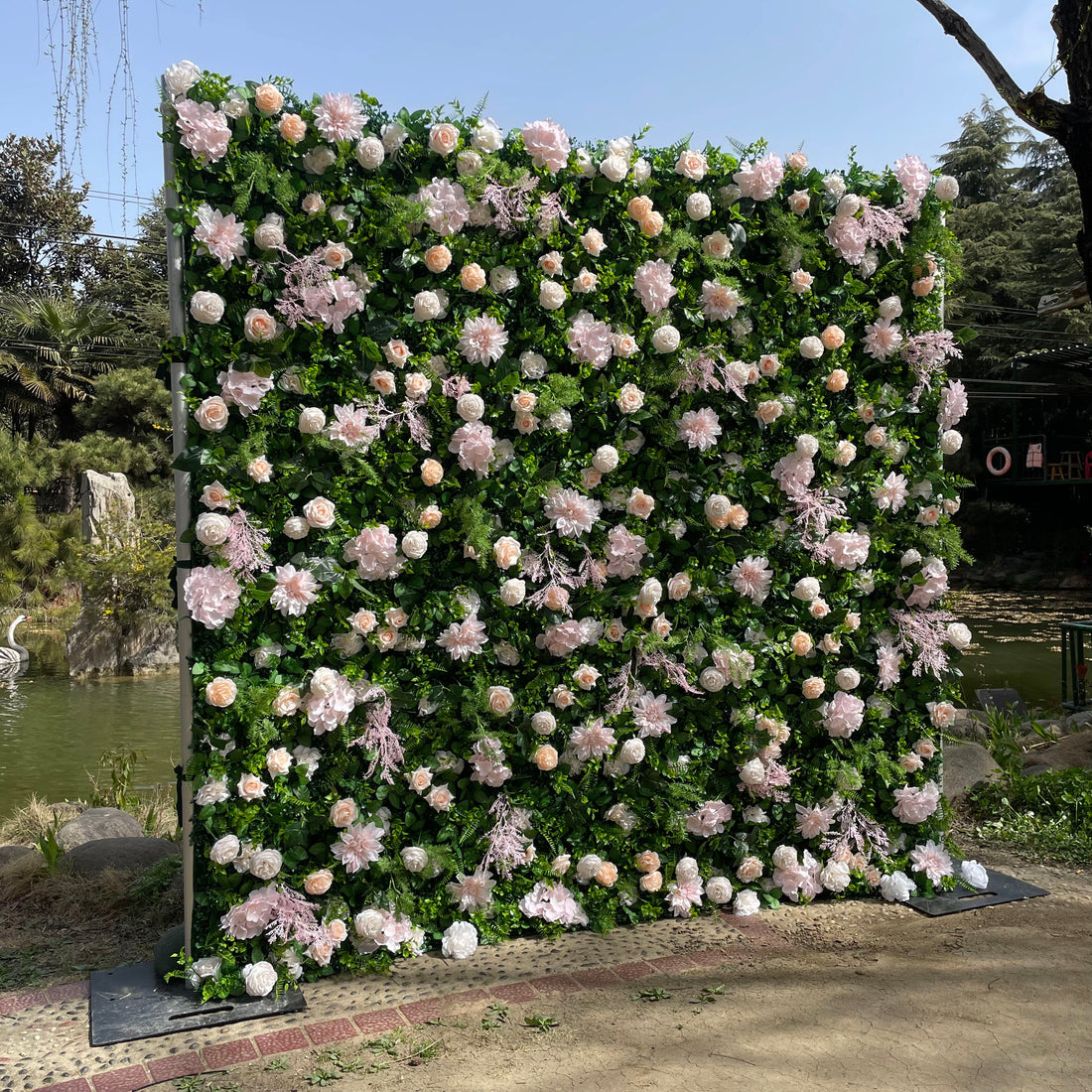 Tess：2D Fabric Artificial zip up curtain flower wall 8ft*8ft Rose Morning