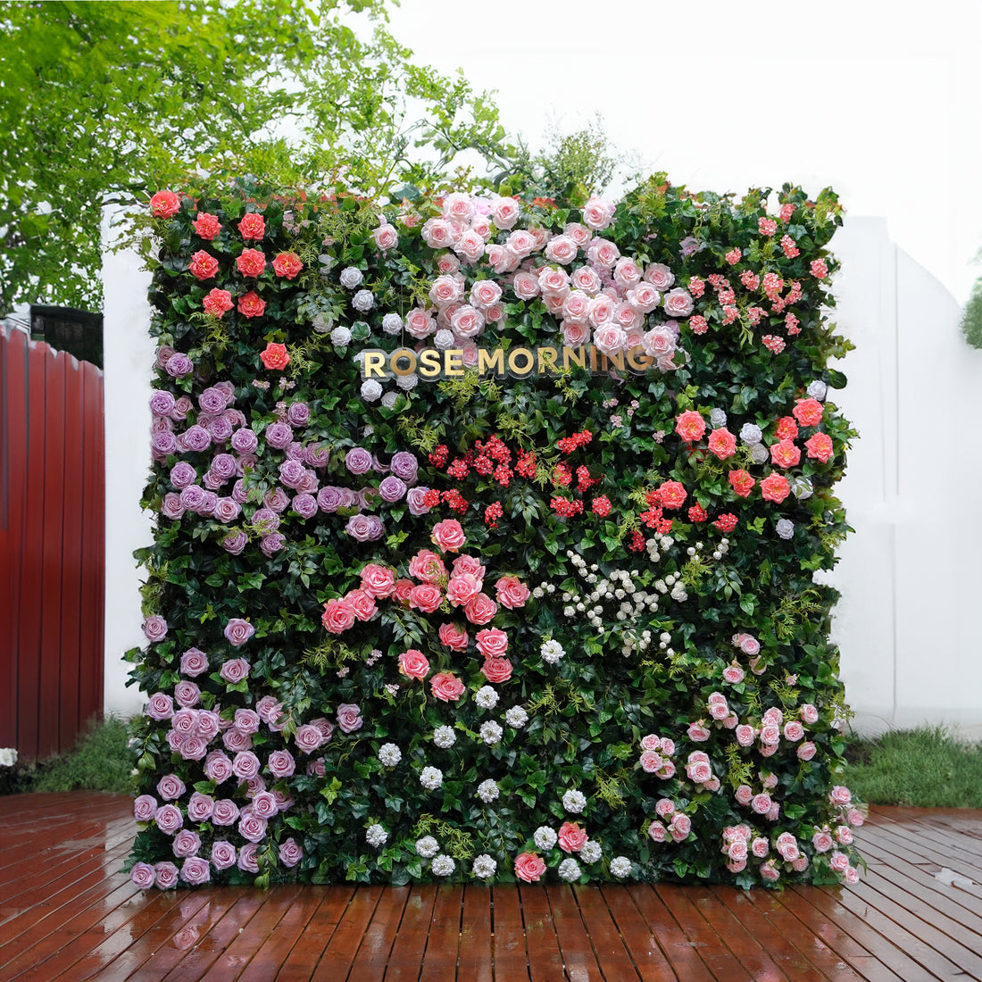 Vonnie：5D Fabric Artificial rolling up curtain flower wall Rose Morning