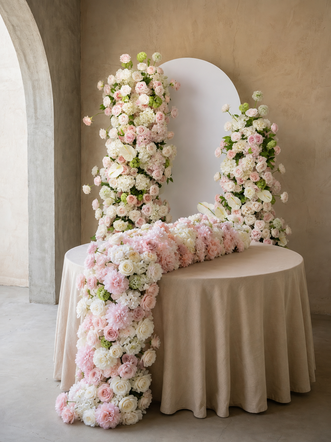 Pink White Rose Calla Lily Wedding Background Arch KT Backdrop (Excludes Frame)+Rosado Flower Runner