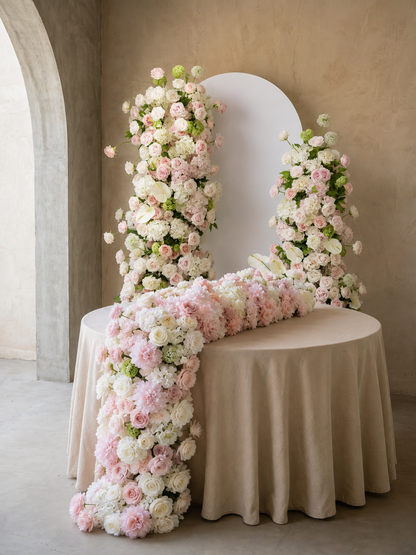 Pink White Rose Calla Lily Wedding Background Arch KT Backdrop (Excludes Frame)+Rosado Flower Runner
