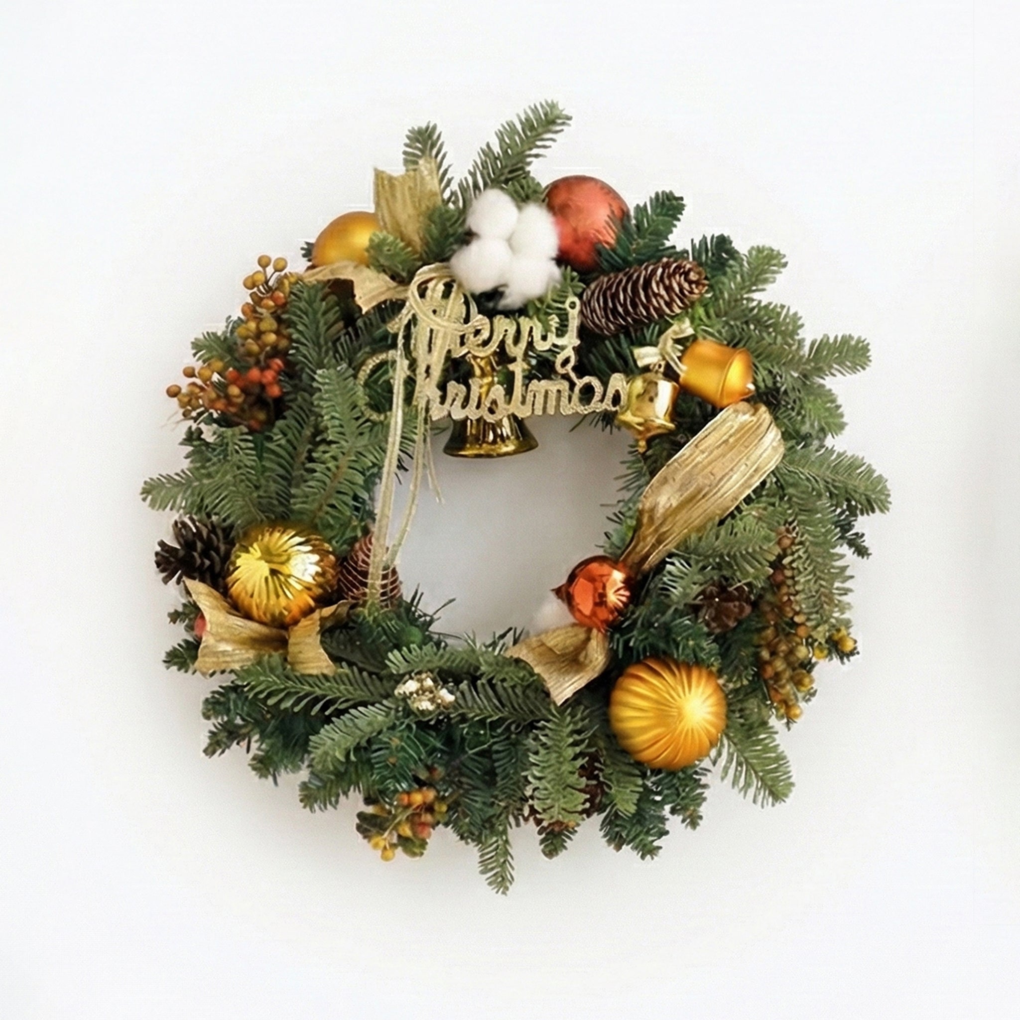 17 Inches Minimal Rustic Christmas Wreath with Natural Greenery and Warm Tones
