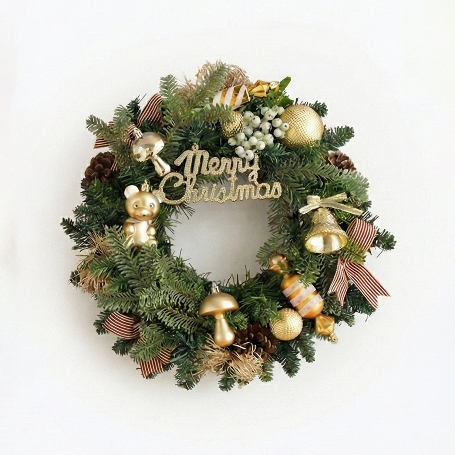 17 Inches Minimal Rustic Christmas Wreath with Natural Greenery and Warm Tones