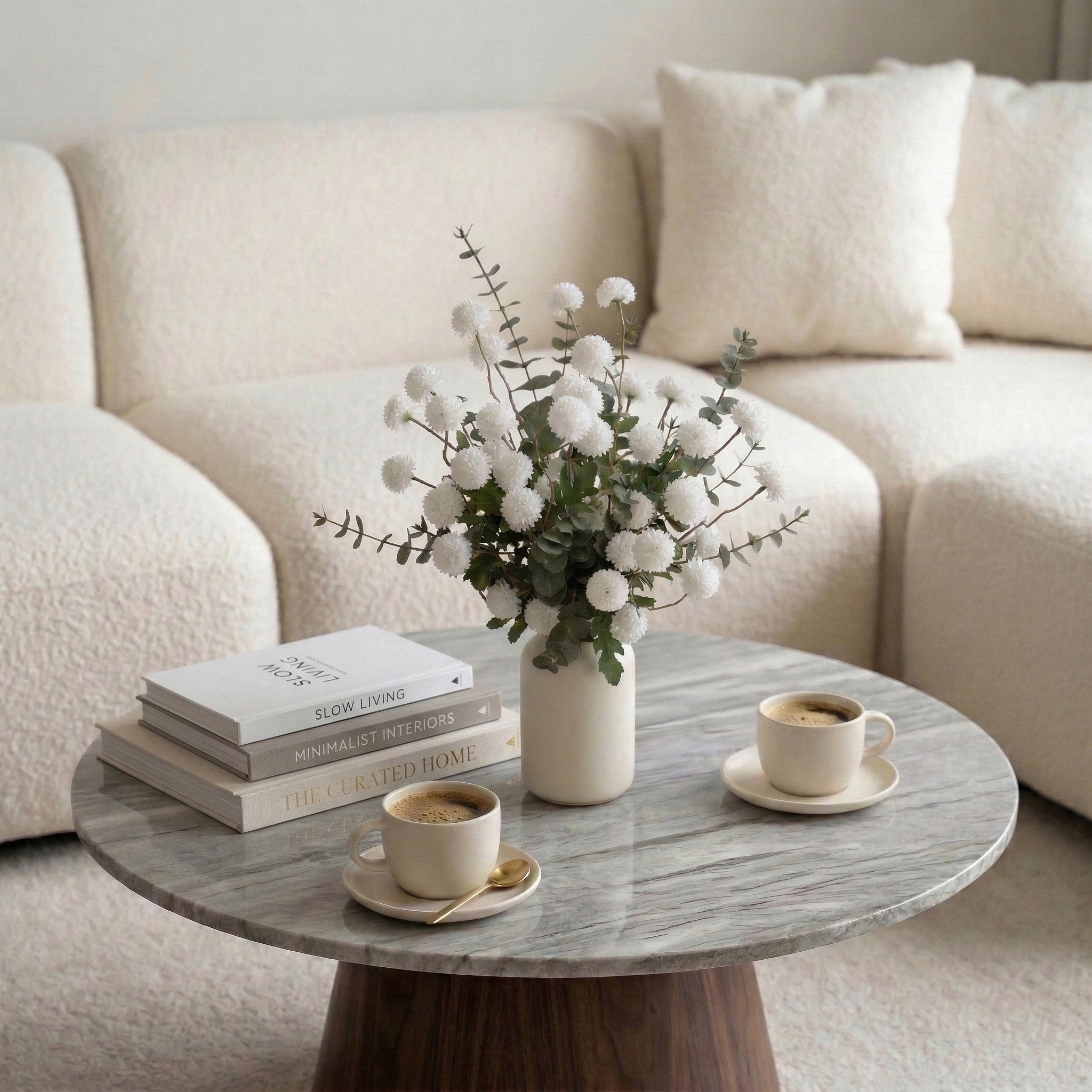 Potfloral Fake Kiku Flowers for-Spring Faux Floral for Home Decor Table Centerpieces(White)