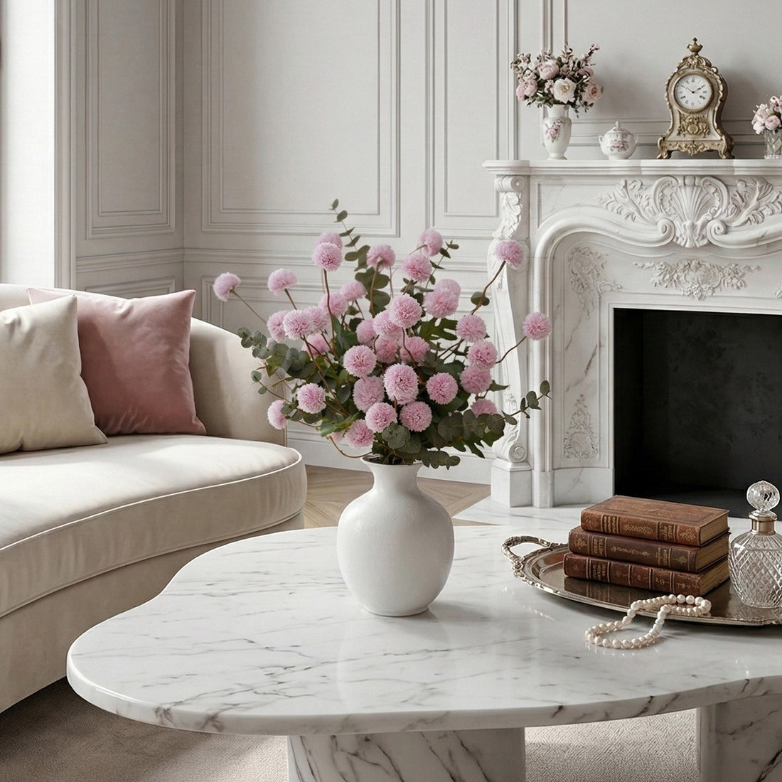 Potfloral Fake Kiku Flowers for-Spring Faux Floral for Home Decor Table Centerpieces(Pink)