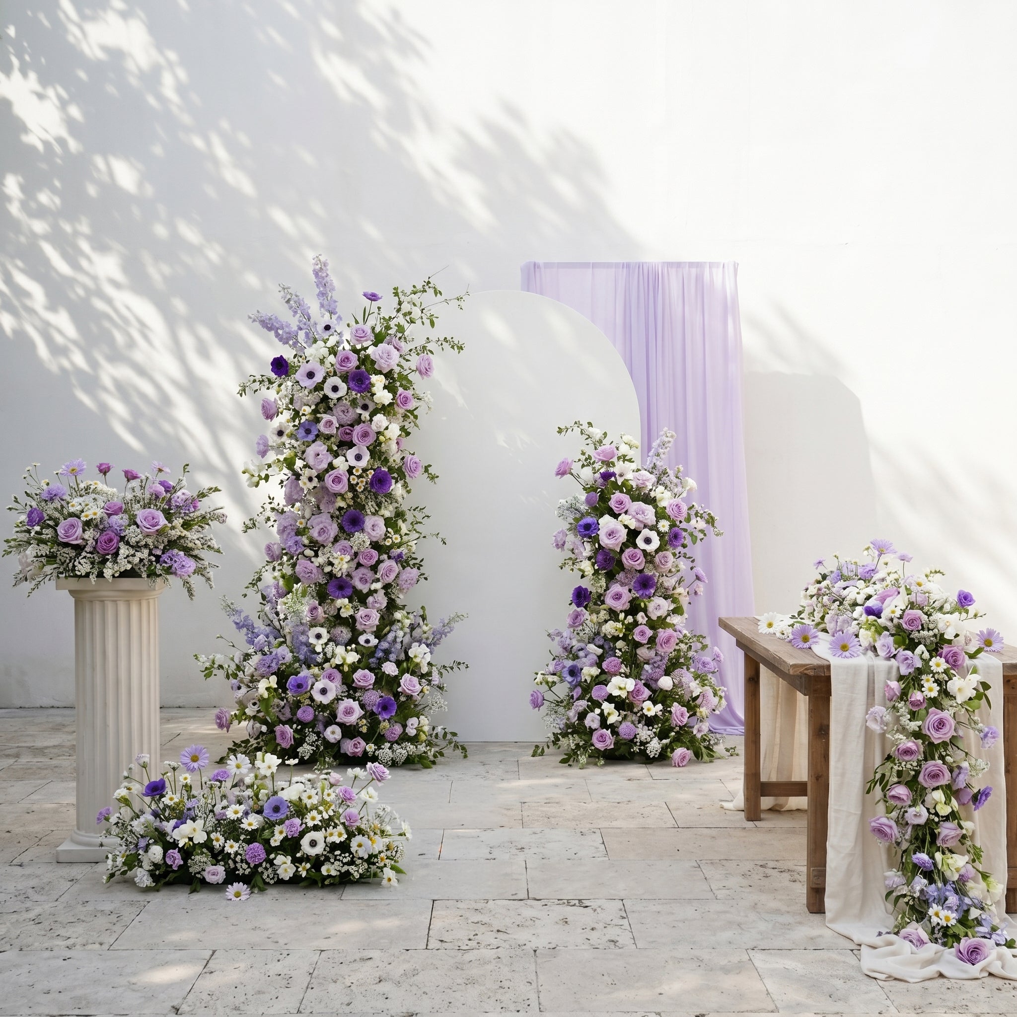 Purple &amp; Ivory White Silk Wedding Full Floral Decor Set Arch Aisle Table Flower Arrangement for Romantic Weddings &amp; Proposals