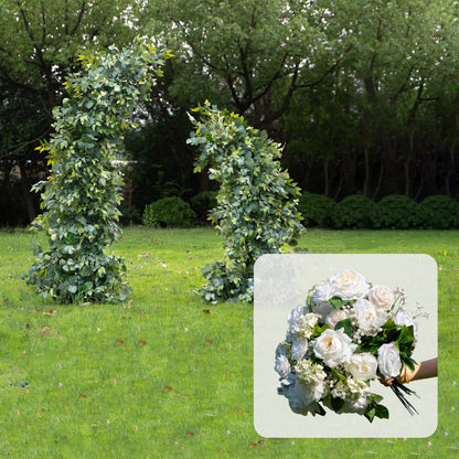 CP LA05: One Backdrop Artificial flower arch+100 Loose Flowers (White)