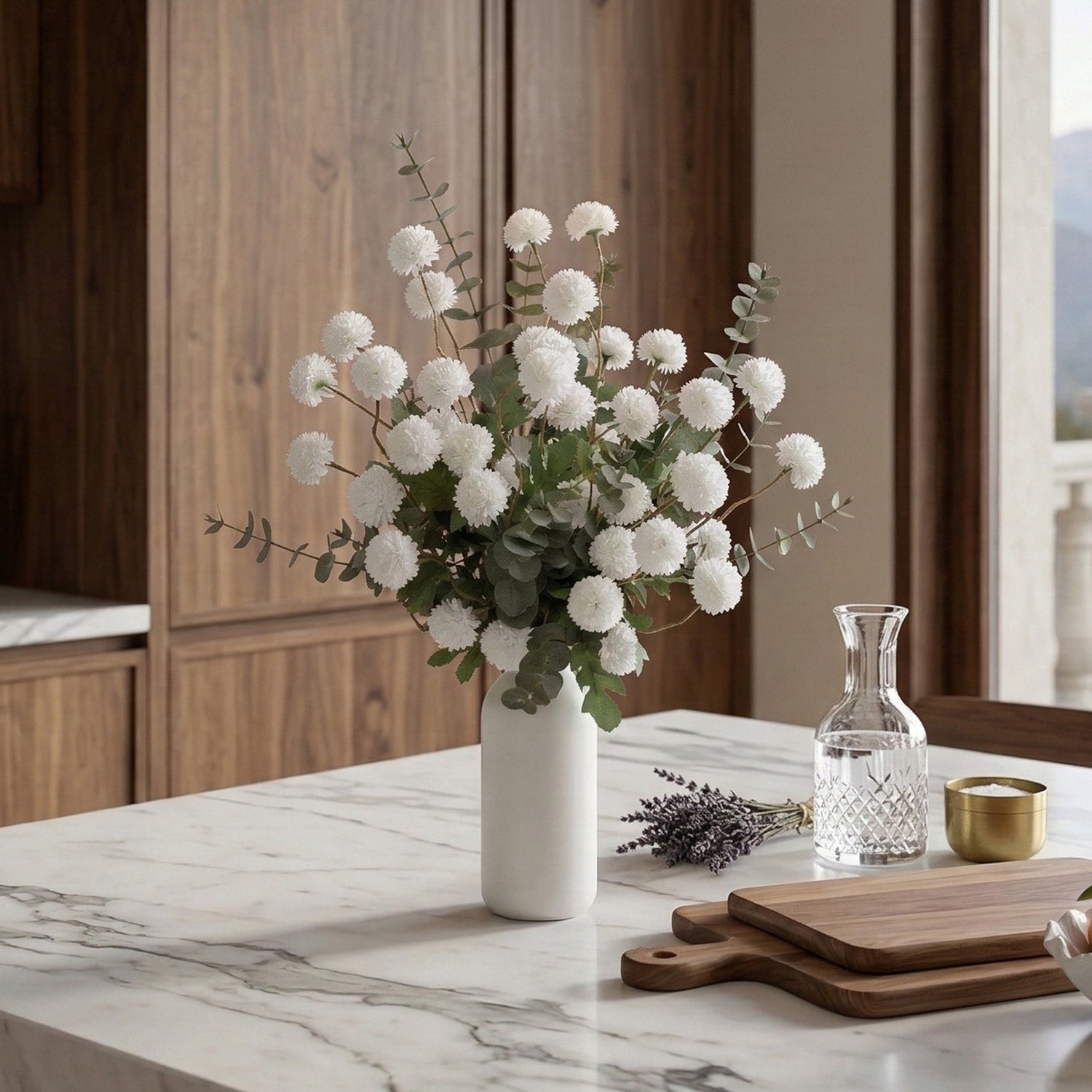 Potfloral Fake Kiku Flowers for-Spring Faux Floral for Home Decor Table Centerpieces(White)