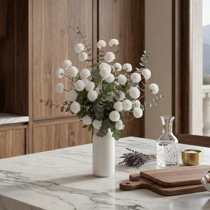 Potfloral Fake Kiku Flowers for-Spring Faux Floral for Home Decor Table Centerpieces(White)