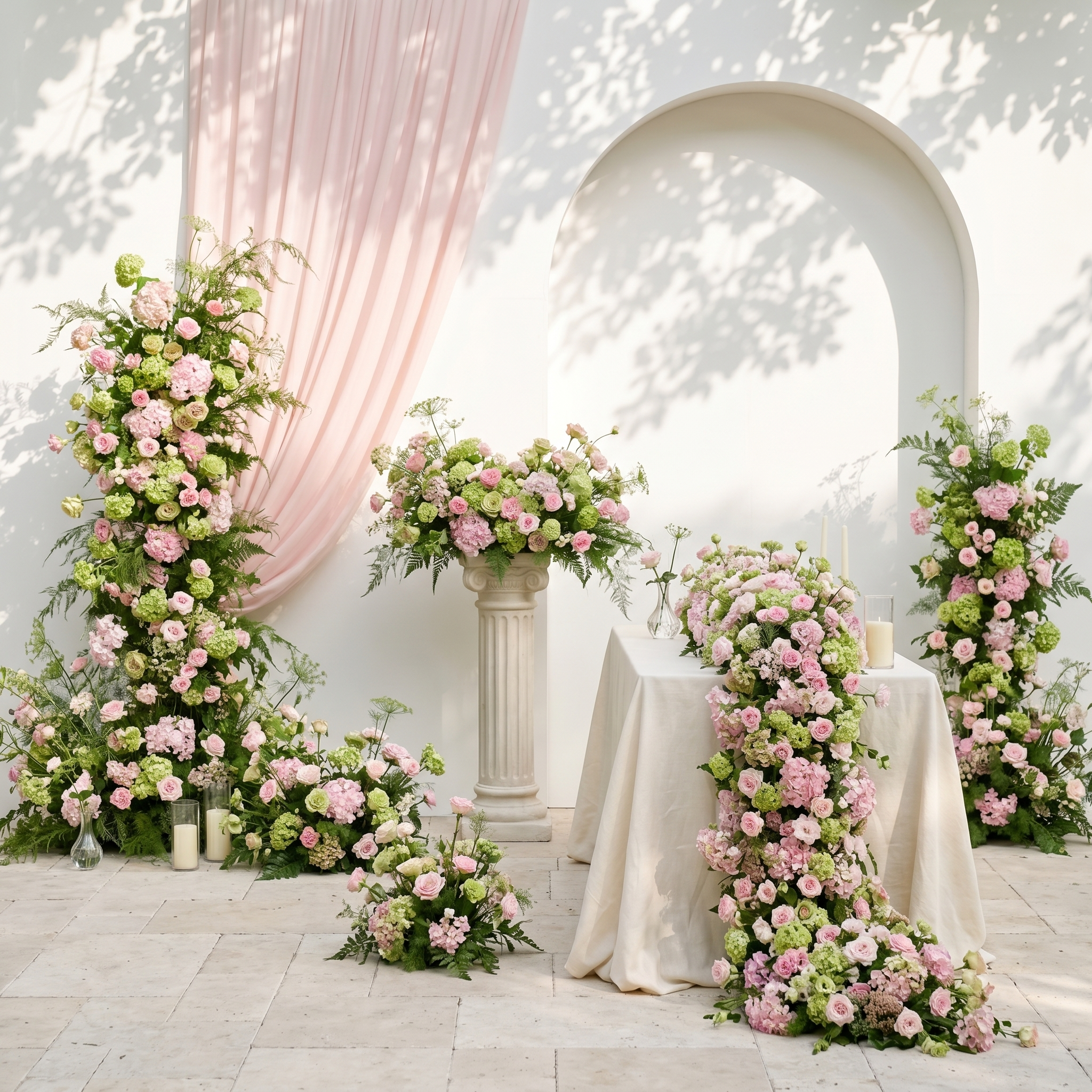 Soft Blush Pink &amp; Fresh Green Silk Wedding Full Floral Decor Set Arch Aisle Table Flower Arrangement for Romantic Weddings &amp; Proposals