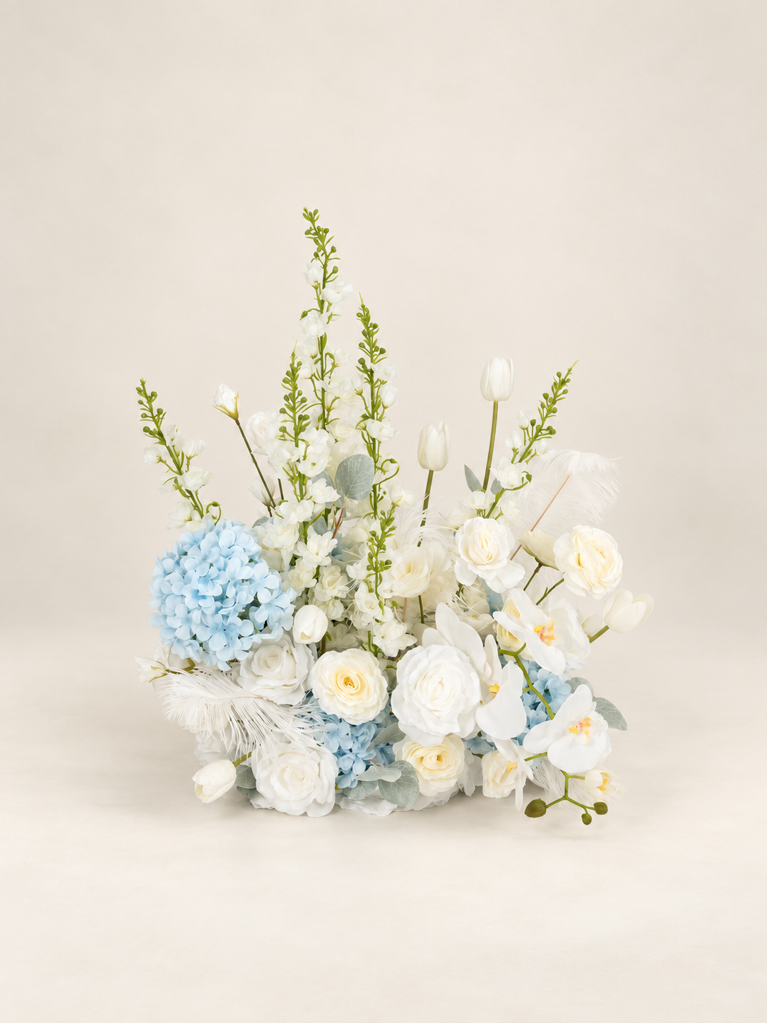 Elegant Roses, Delphinium &amp; Phalaenopsis Aisle Flower for Wedding Ceremony and Aisle Decor in Baby Blue &amp; Ivory | Serena(1, 2, 4 or 8 pieces)
